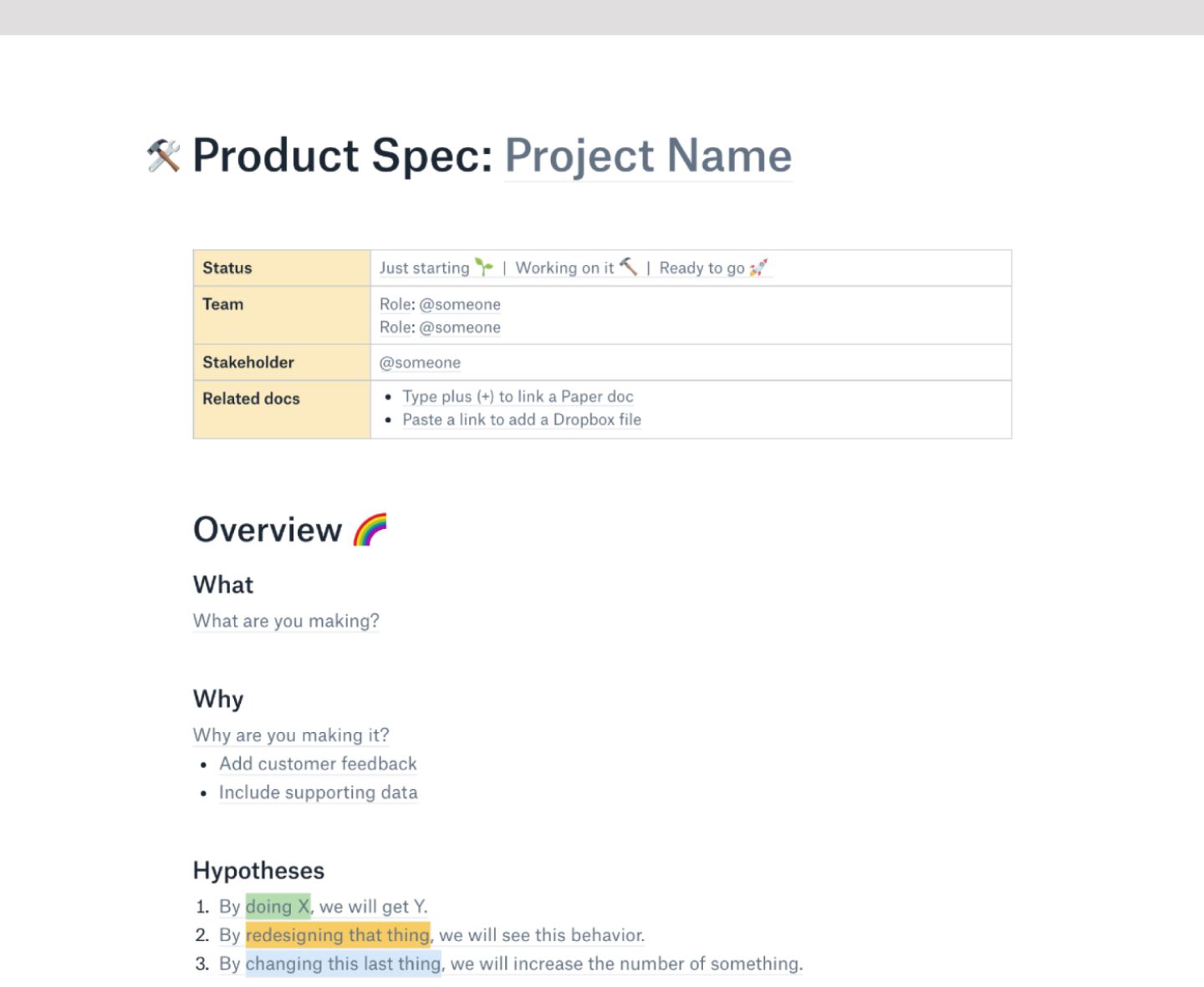 Product spec template