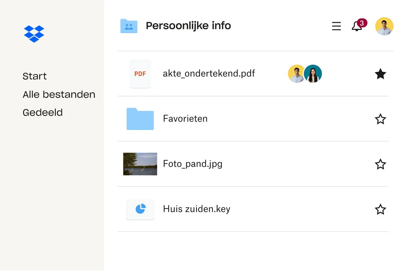 Afbeelding van bestanden in een Dropbox-account