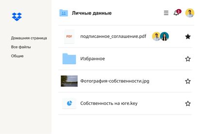 Изображение файлов, содержащихся в аккаунте Dropbox