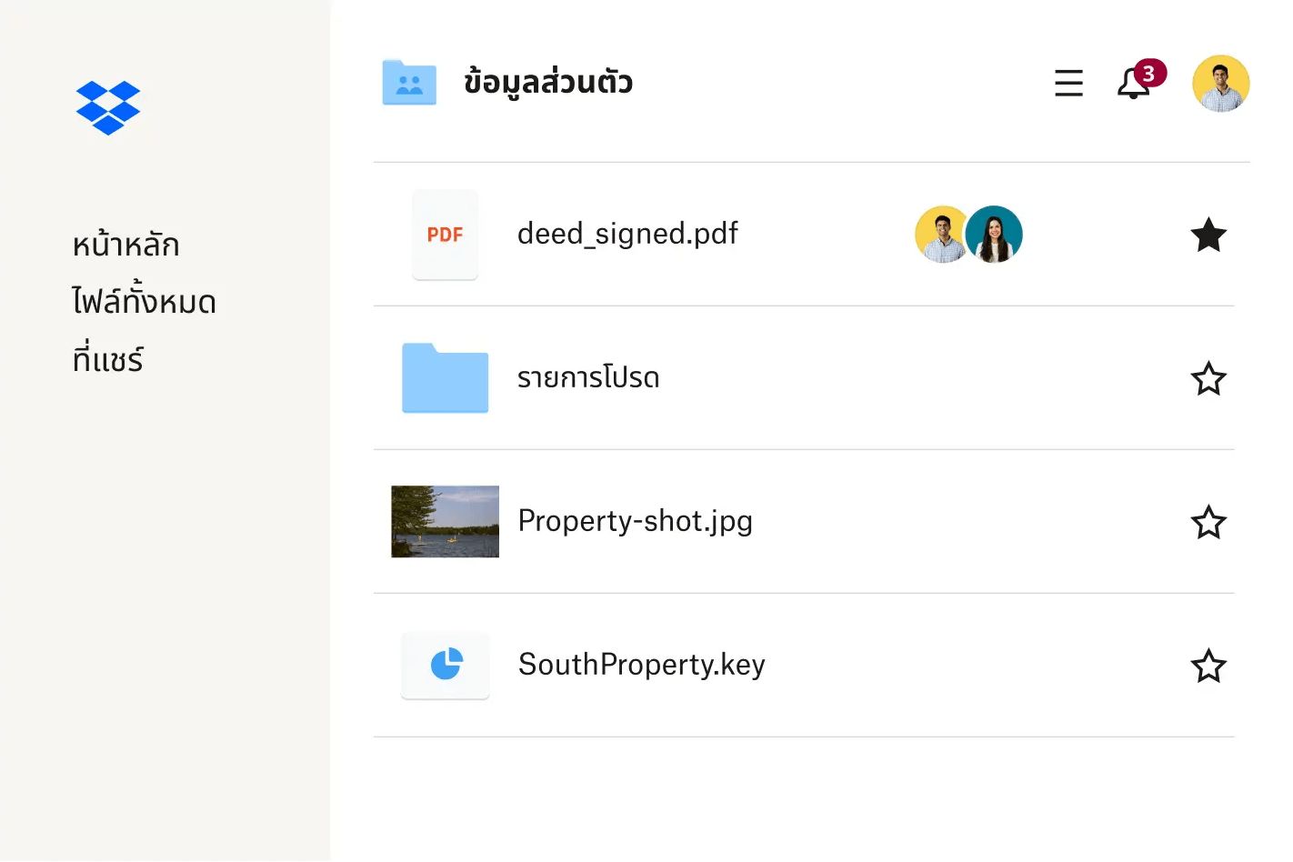 รูปภาพไฟล์ที่อยู่ในบัญชี Dropbox