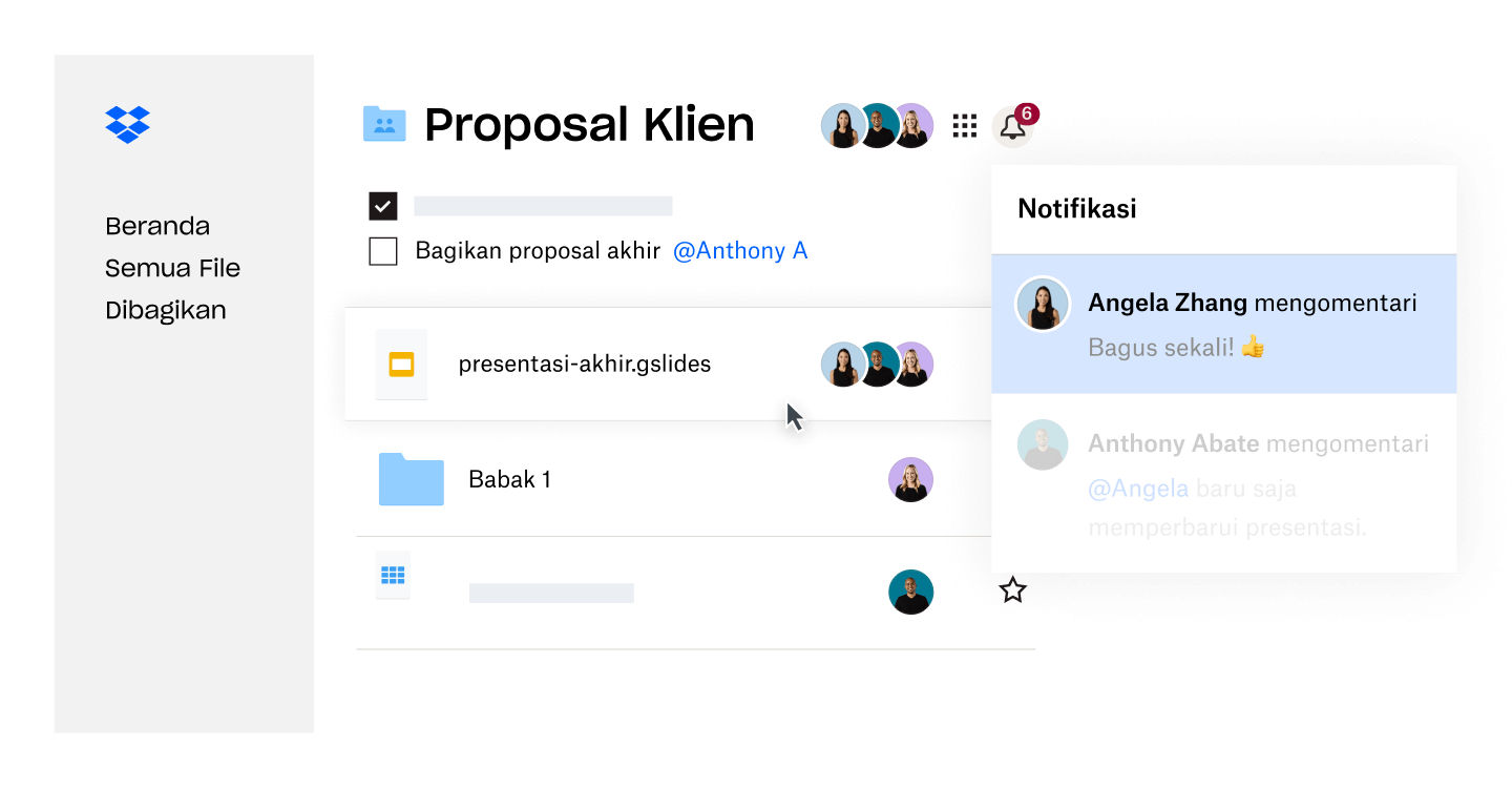 Gambar peringatan notifikasi di antarmuka Dropbox