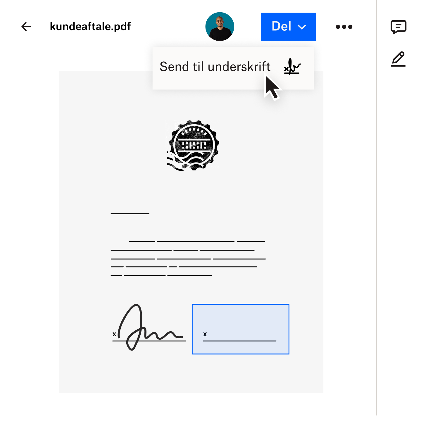 Billede af et dokument, der overføres sikkert til en klient med Dropbox Transfer