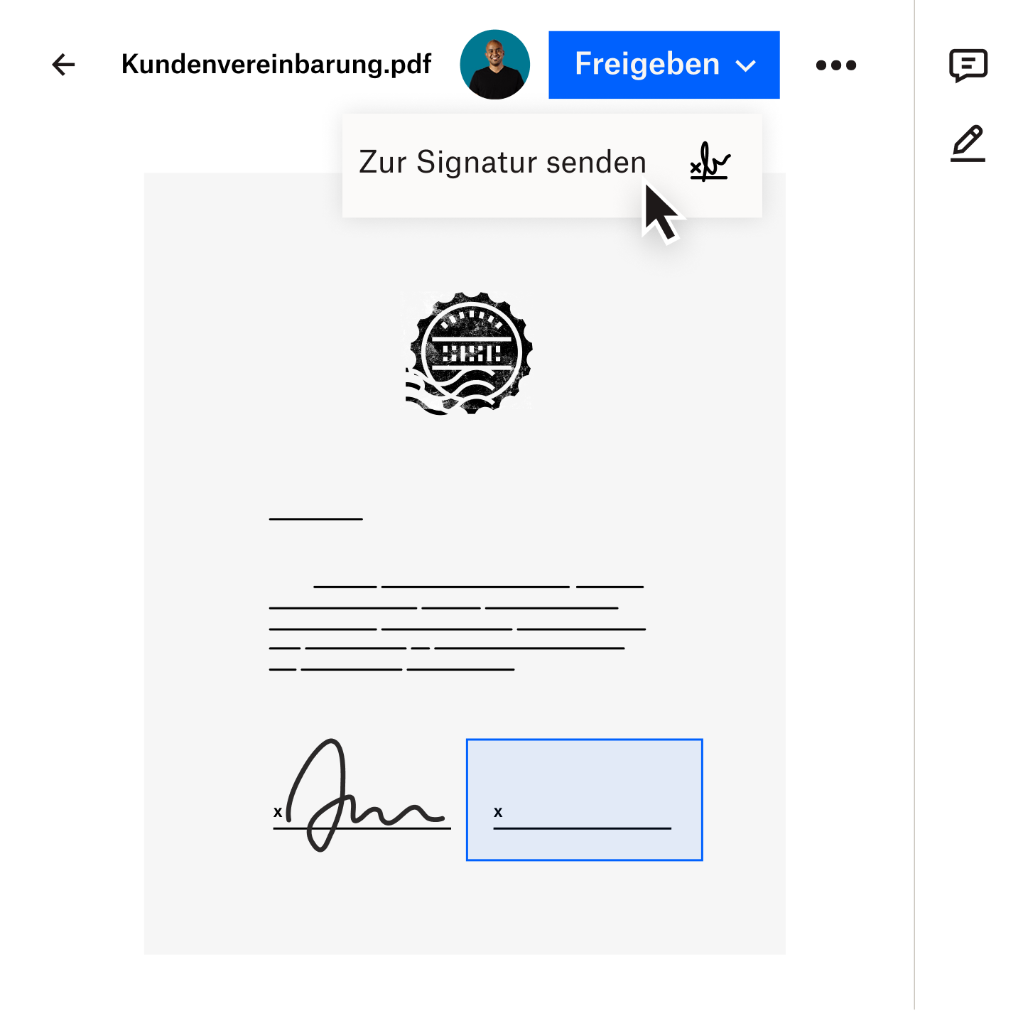 Abbildung eines Dokuments, das mit Dropbox Transfer sicher an einen Kunden übertragen wird