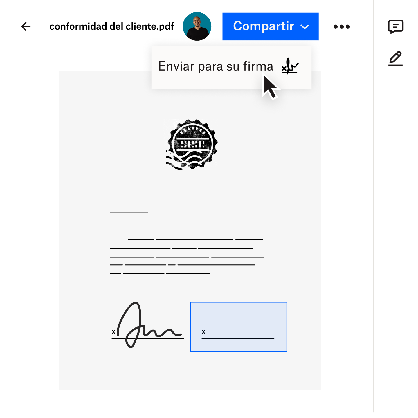 Imagen de un documento que se transfiere de forma segura a un cliente mediante Dropbox Transfer