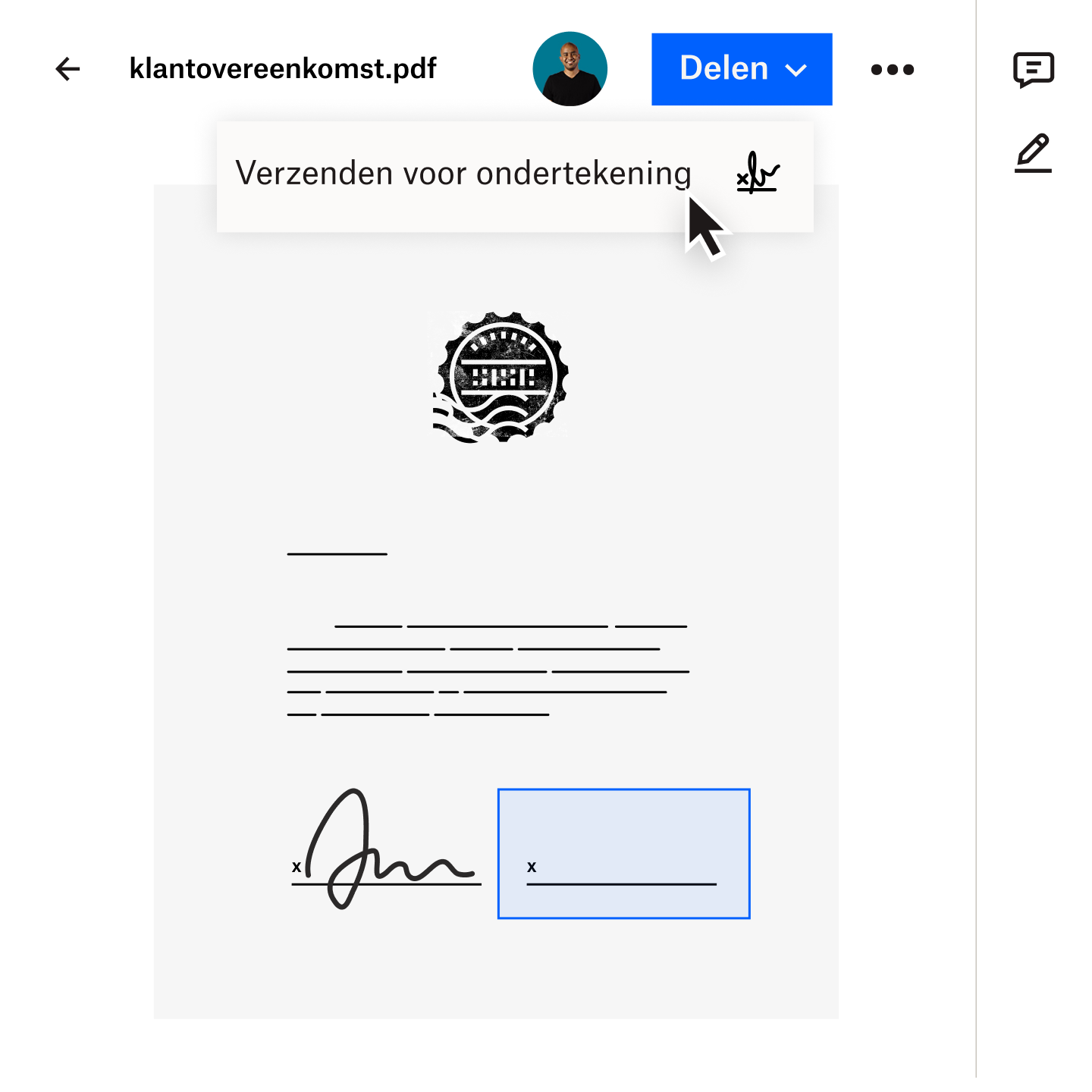 Afbeelding van een document dat veilig naar een klant wordt overgedragen met Dropbox Transfer