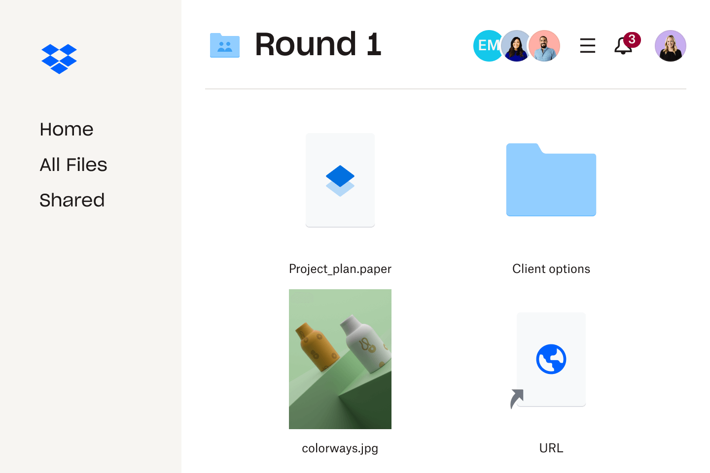 Image of file folders and files within the Dropbox interface