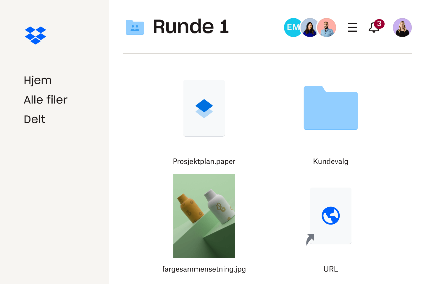 Bilde av filmapper og filer i Dropbox-grensesnittet