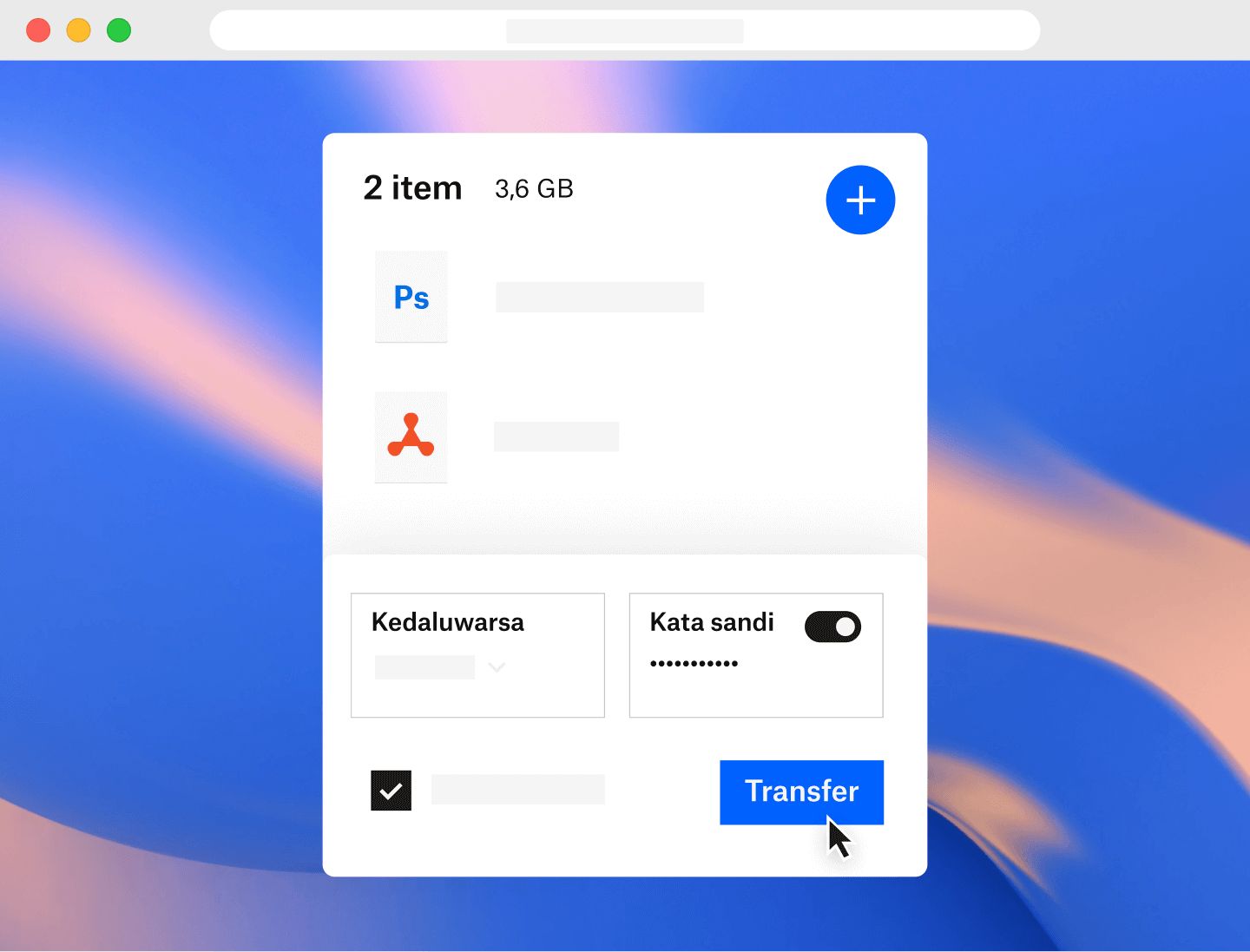 Gambar izin untuk sebuah file sedang diatur di Dropbox