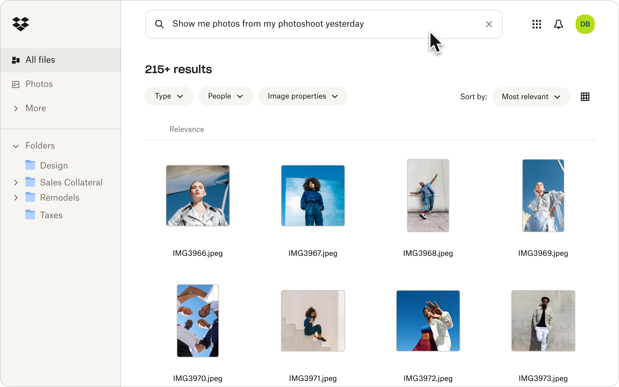 Photography assets stored in a Dropbox project folder.