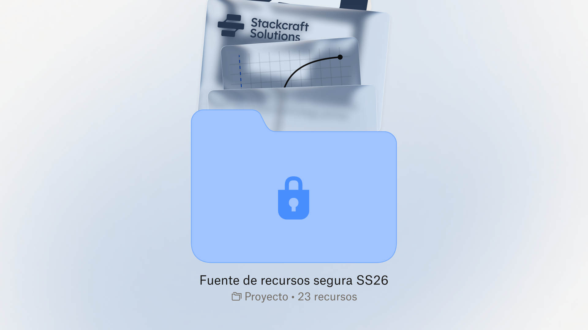Carpeta segura con una combinación de documentos, imágenes y archivos de datos, que representa un almacenamiento en la nube protegido.