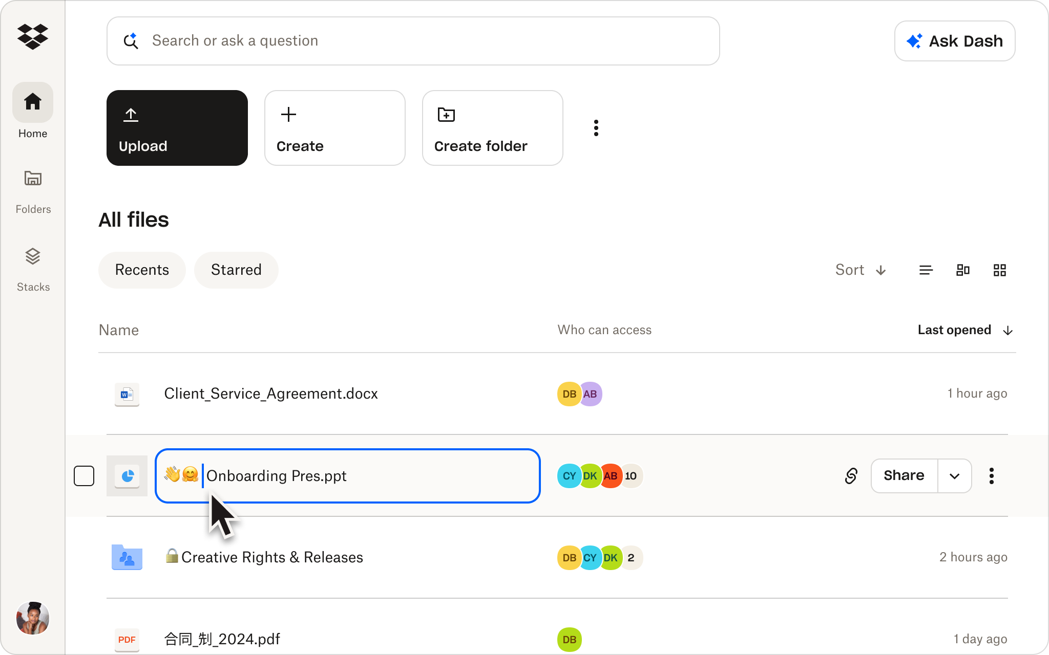 ​​A user stores several documents in their Dropbox cloud storage.