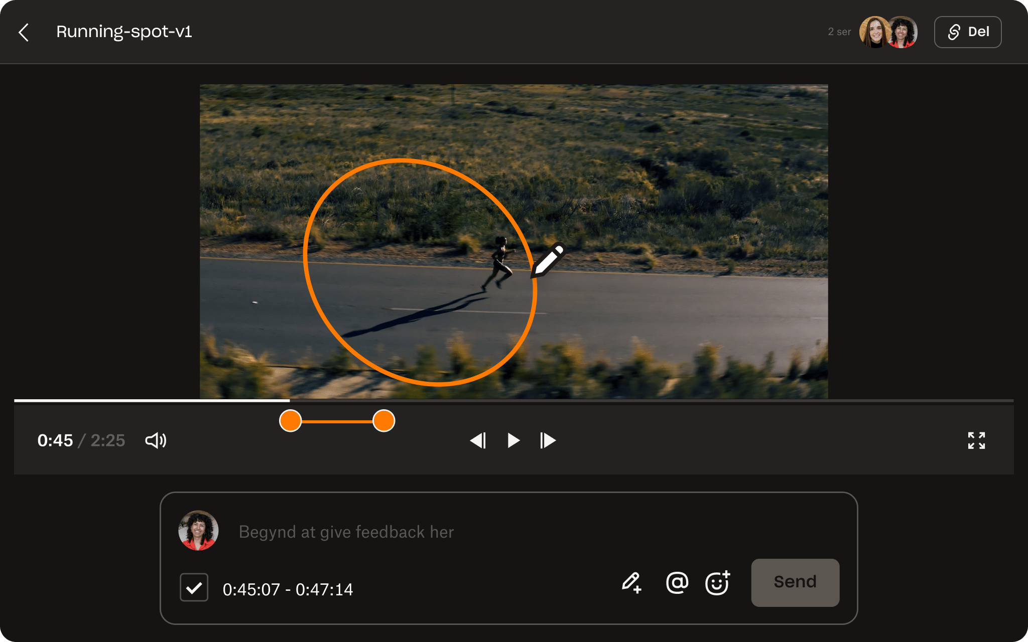 Et skærmbillede af Dropbox Replay, der viser en person tilføje en annotation for at fremhæve et bestemt område i et videoklip.