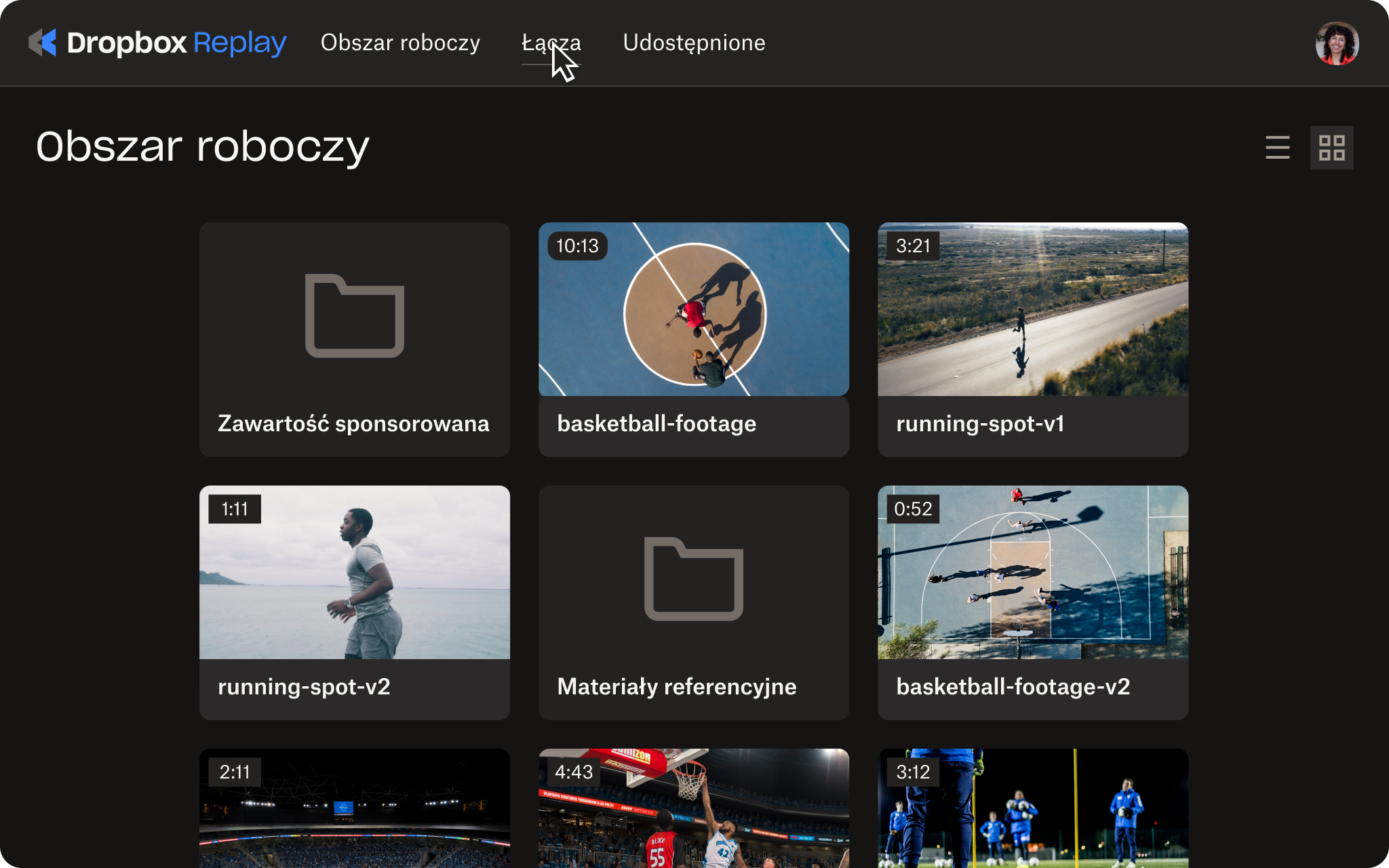 Interfejs użytkownika łączy w Dropbox Replay