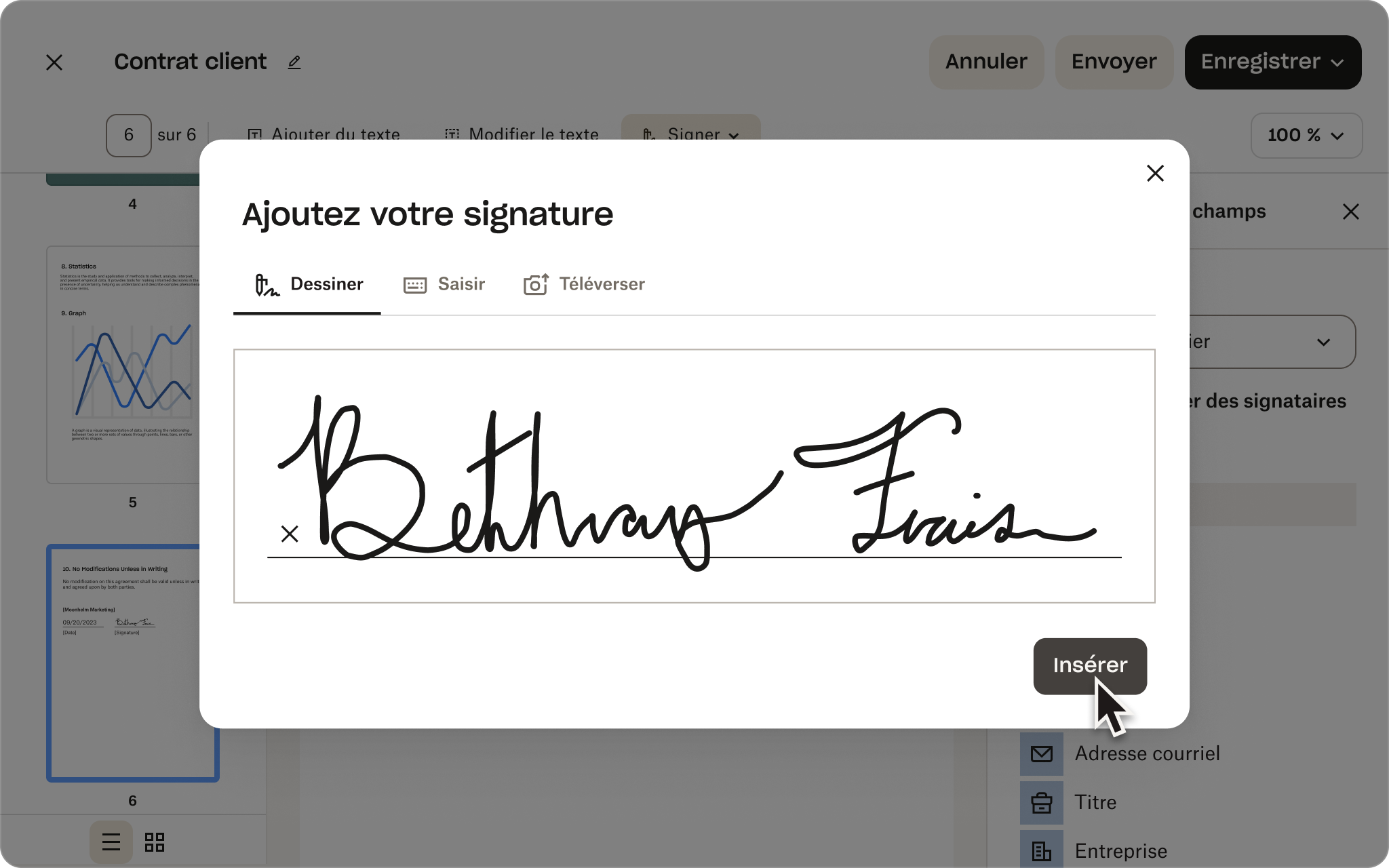 Image de l’interface utilisateur de signature électronique Dropbox affichant les étapes à suivre pour ajouter une signature à un PDF avec Dropbox.