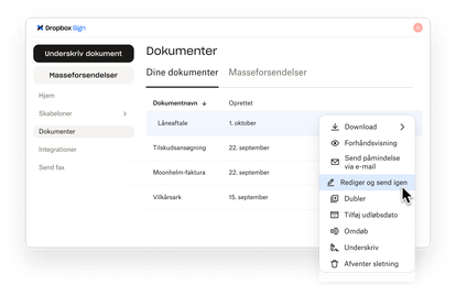 Med Dropbox Sign kan brugere administrere dokumenter med mulighed for at redigere, sende igen, forhåndsvise, downloade, underskrive og meget mere.