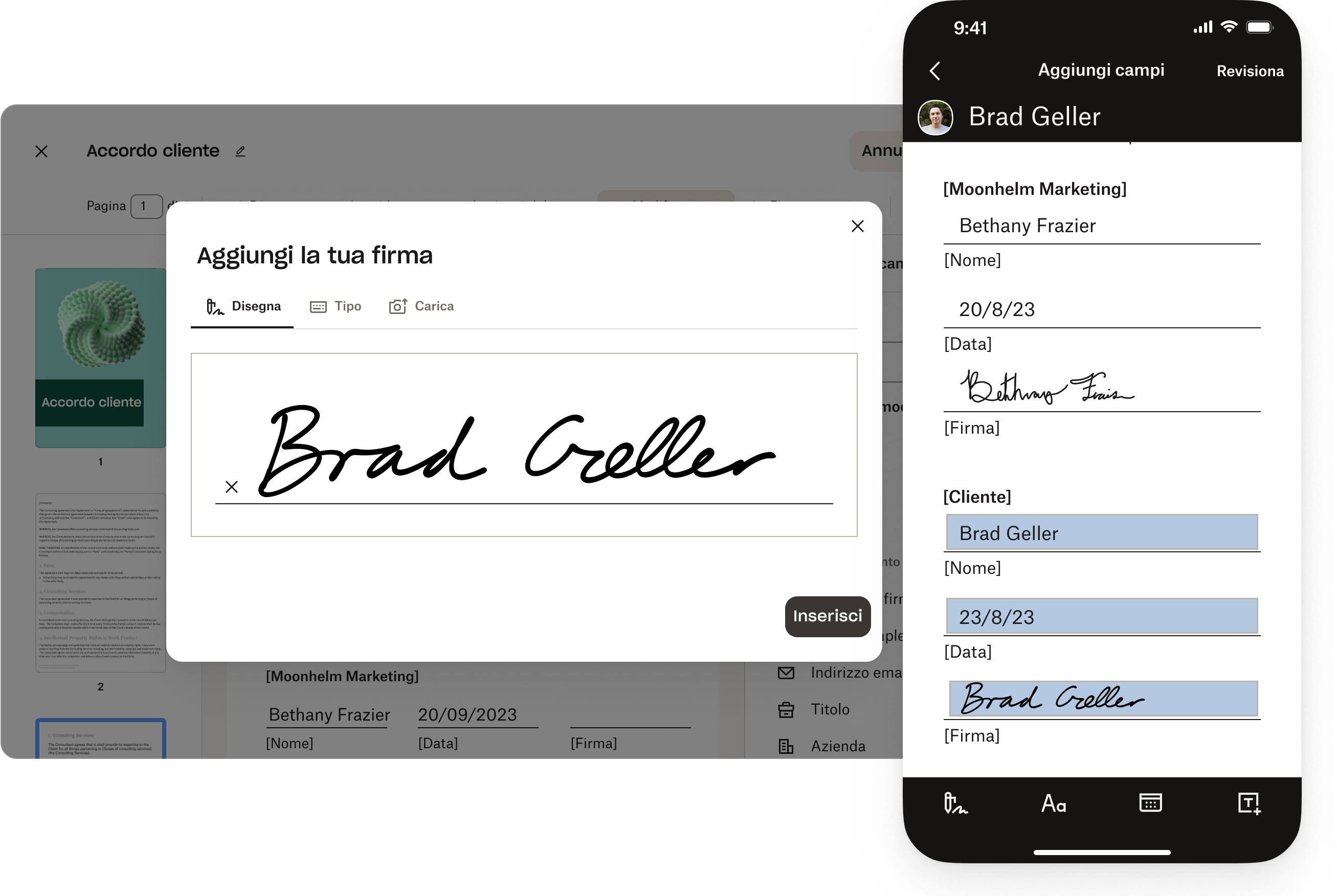 Pagina iniziale delle firme Dropbox con pulsante invia promemoria