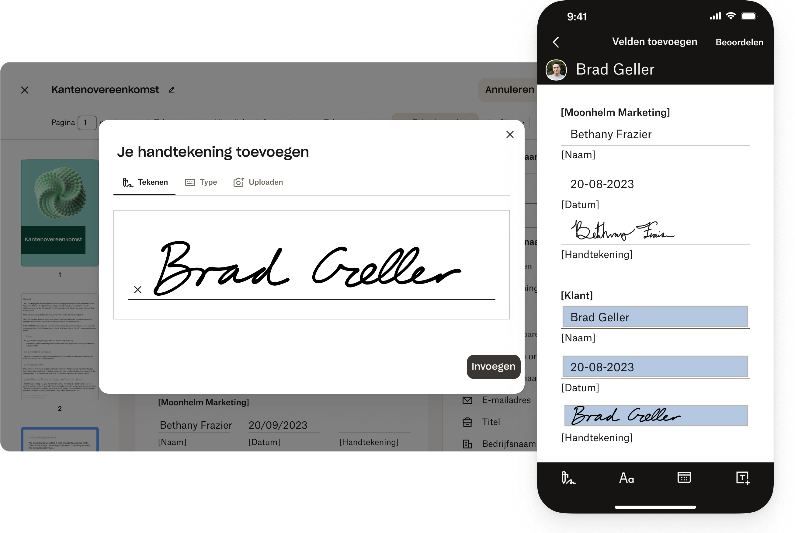 Beginpagina van Dropbox-handtekeningen met de knop Herinnering verzenden 