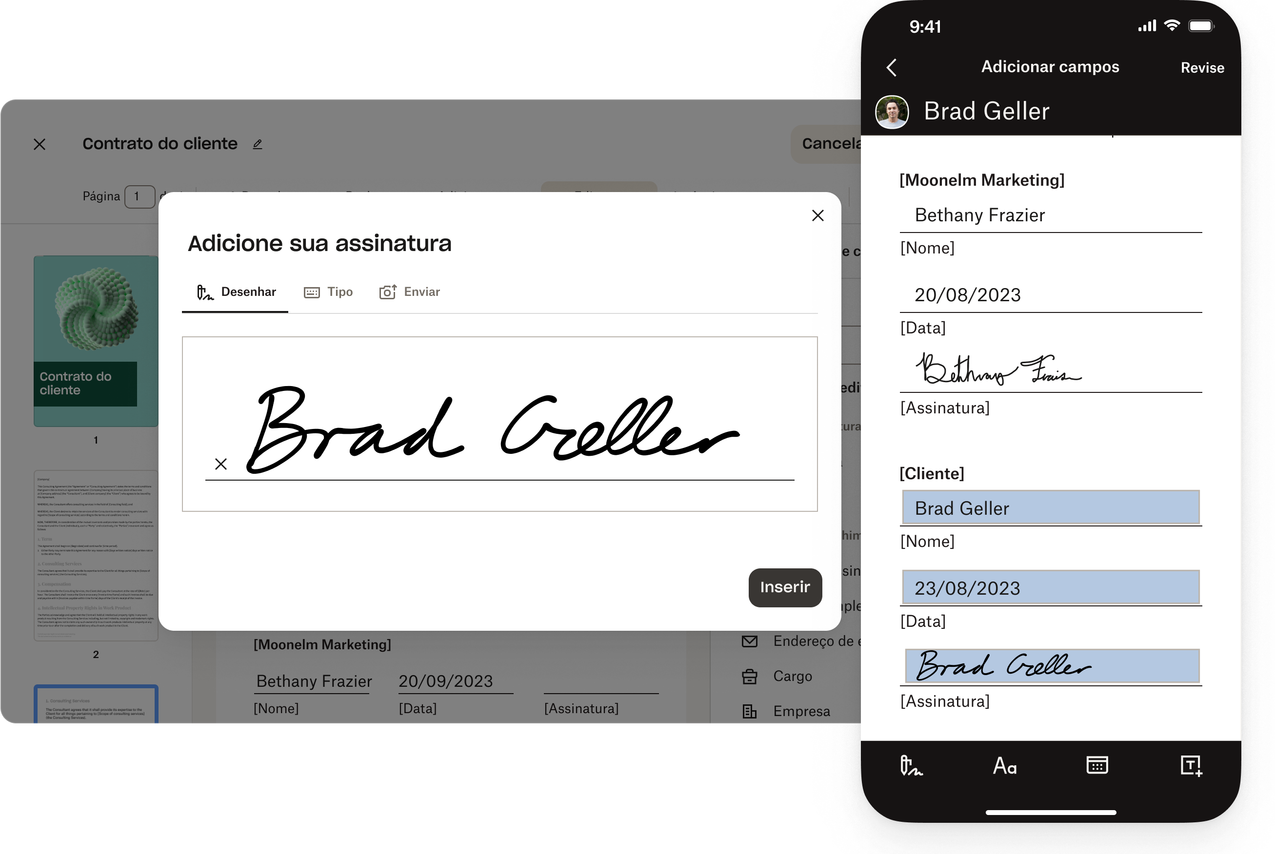 Página inicial de assinaturas Dropbox com botão de lembrete de envio 