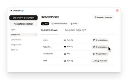 Med Dropbox Sign kan brugere oprette genanvendelige skabeloner til almindelige underskriftsworkflows, hver med egne adgangskontroller.