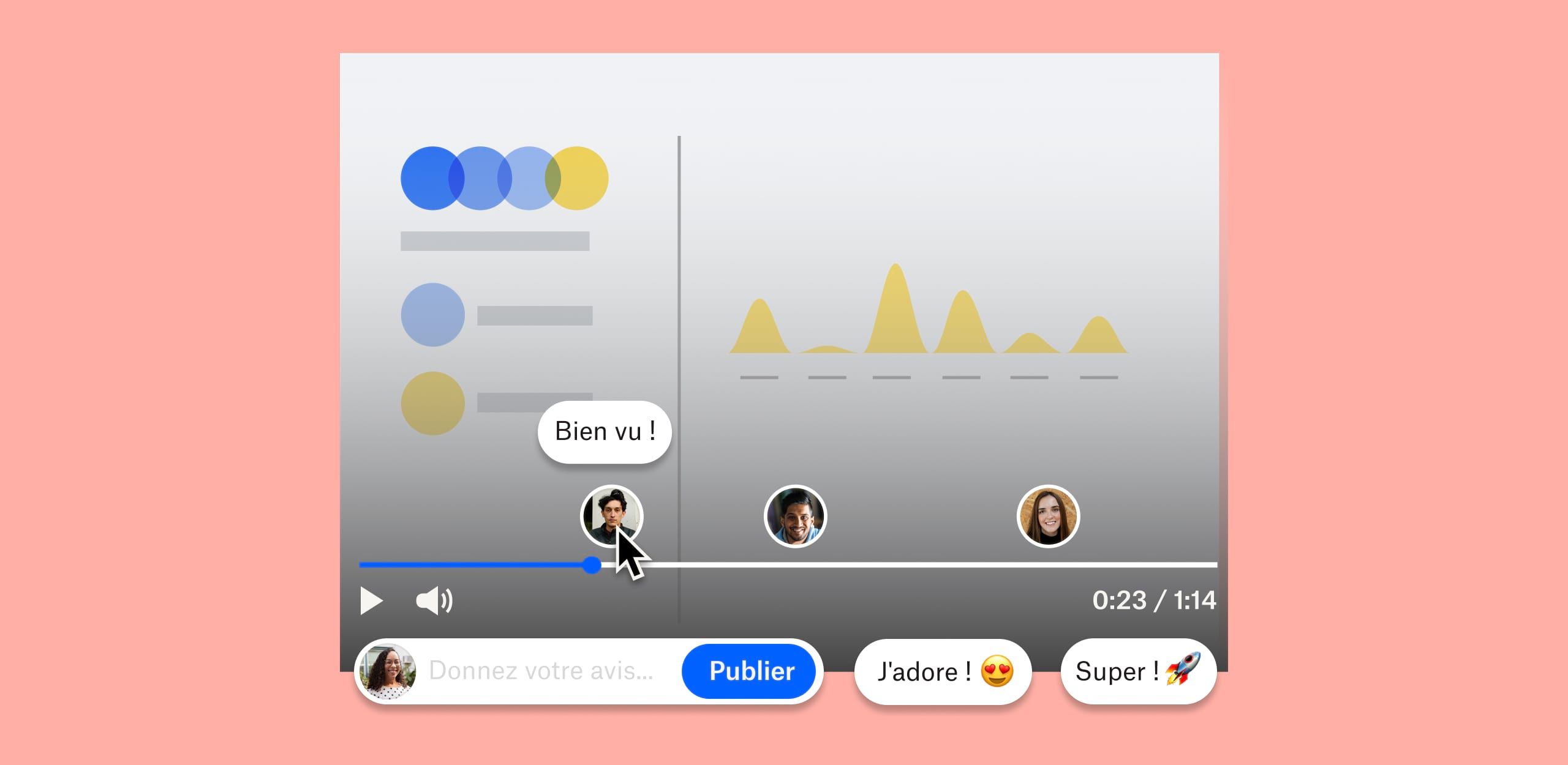 Utilisateur laissant un commentaire sur une vidéo Dropbox Capture à la 23e seconde
