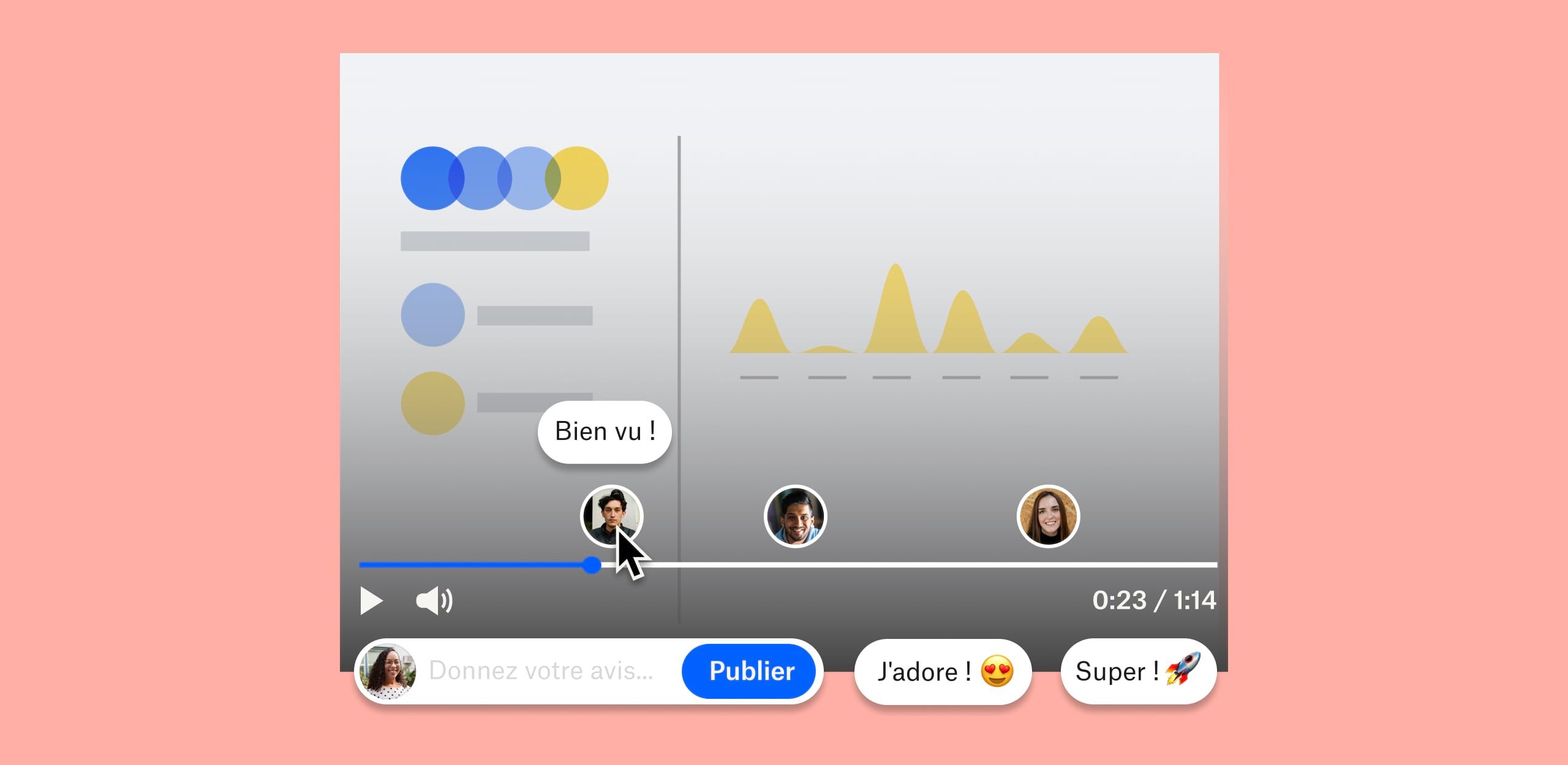 Utilisateur laissant un commentaire sur une vidéo Dropbox Capture à la 23e seconde