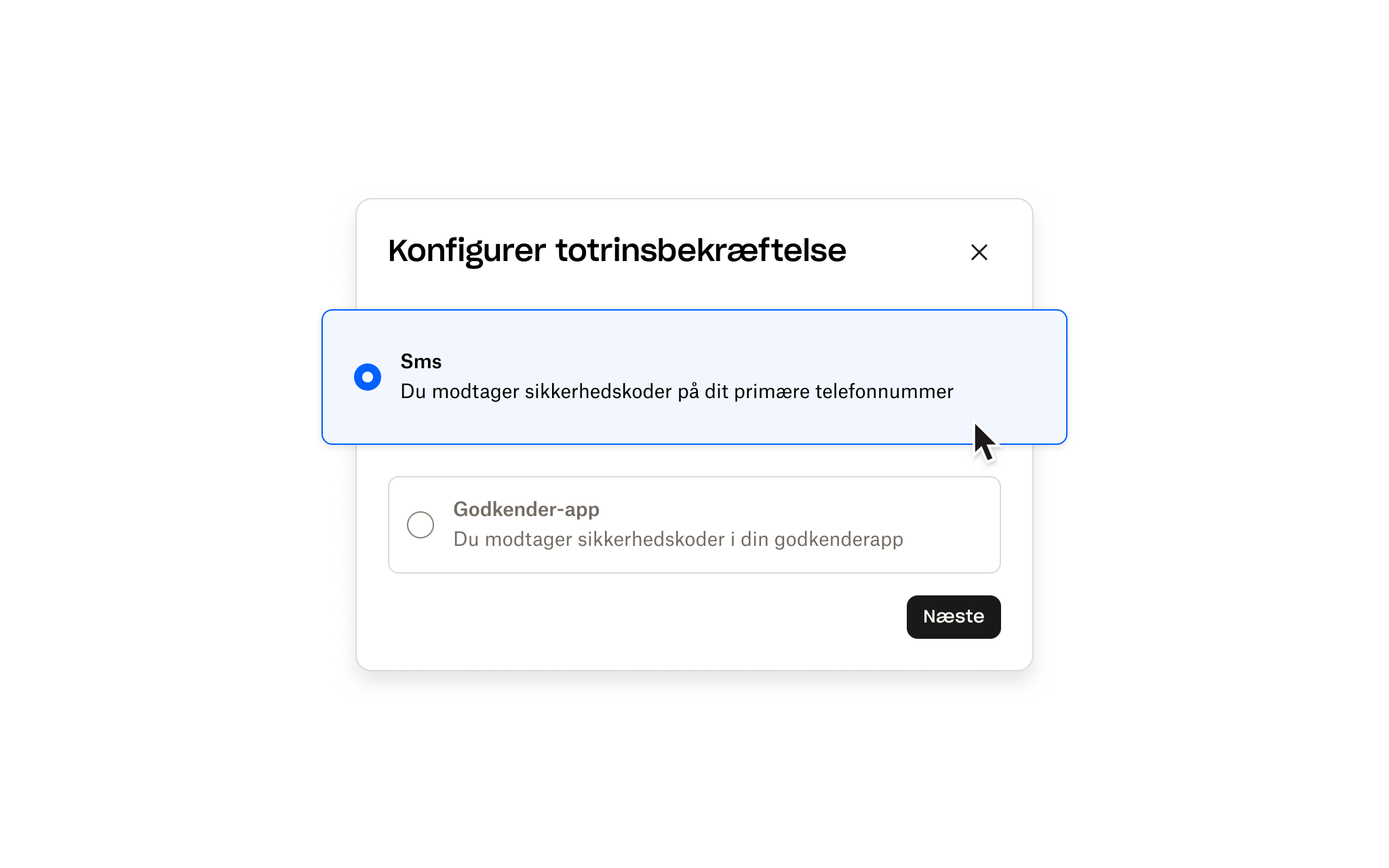 Opsætningsskærm til totrinsbekræftelse