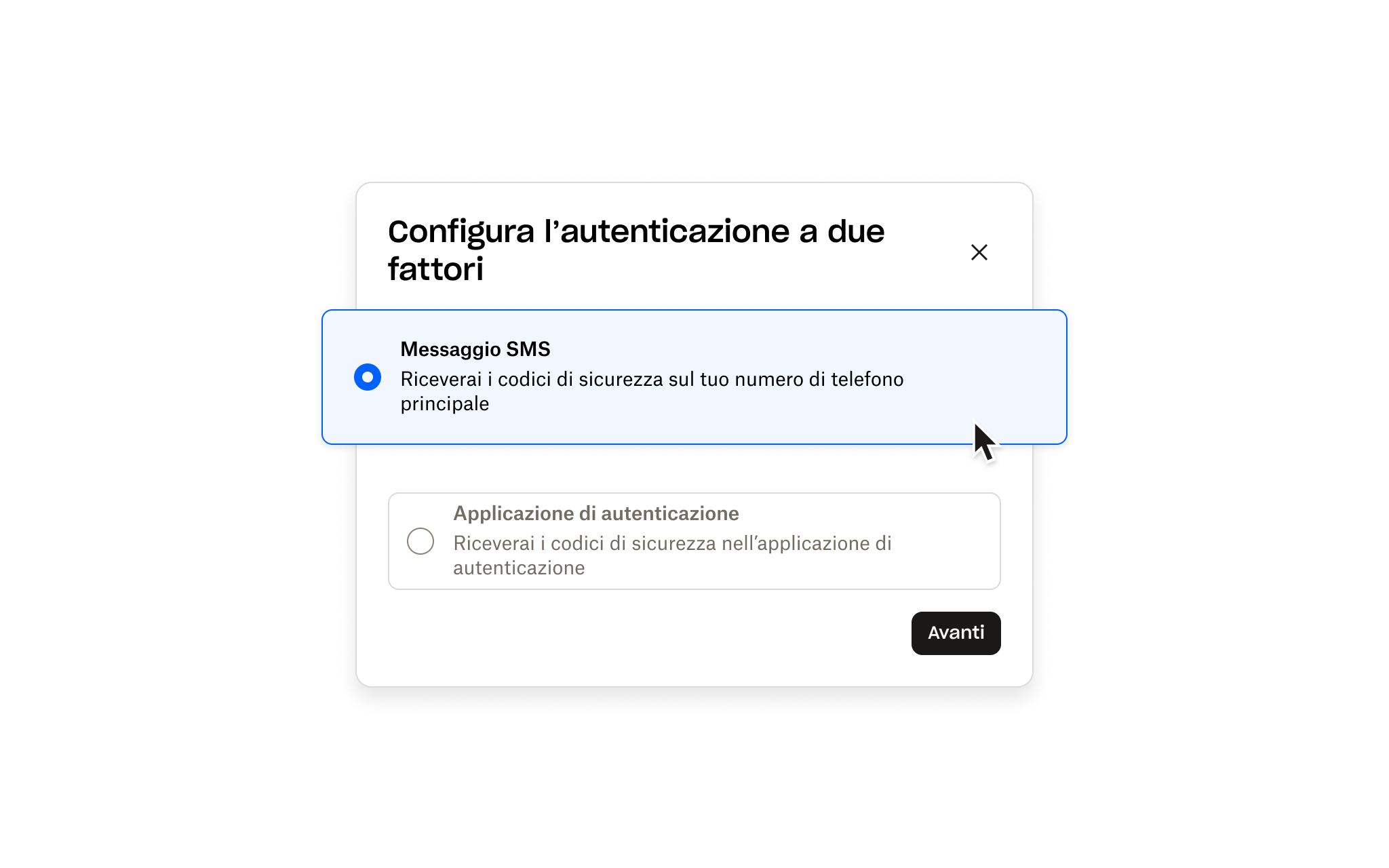 schermata di configurazione dell’autenticazione a due fattori