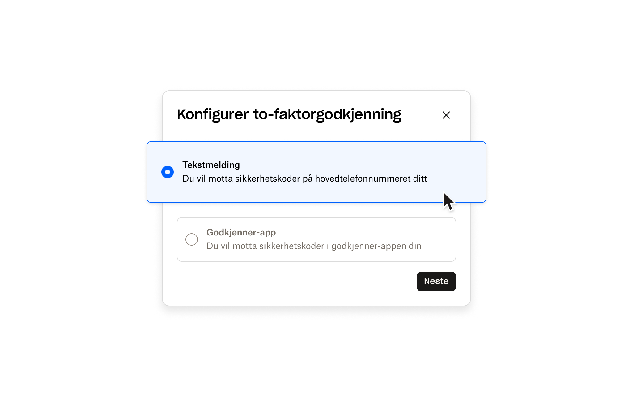 Oppsettskjerm for to-faktorverifisering