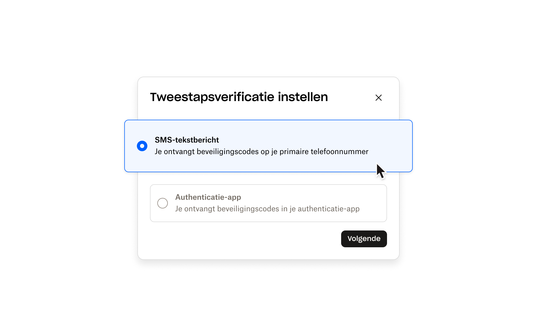 scherm voor het instellen van tweefactorauthenticatie