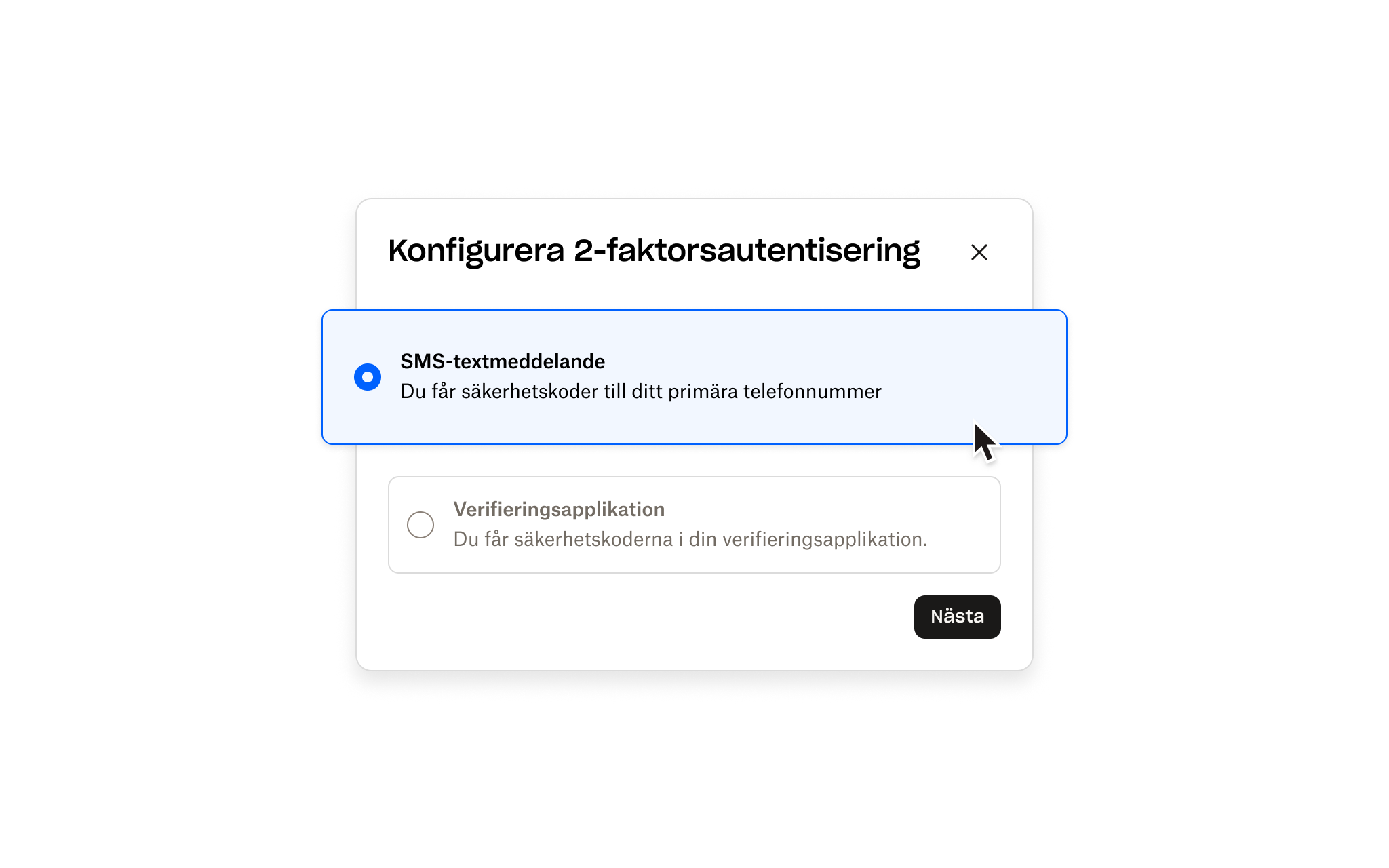 inställningsskärm för tvåfaktorsautentisering