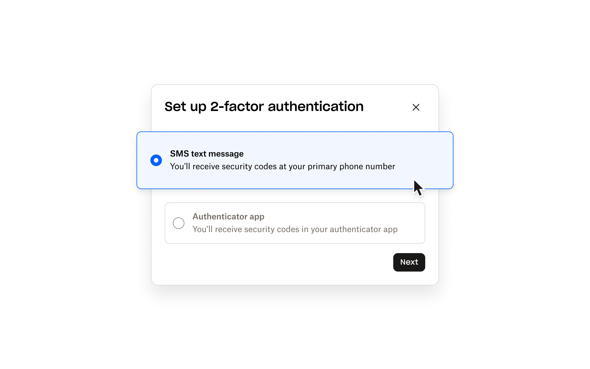 two-factor authentication setup screen