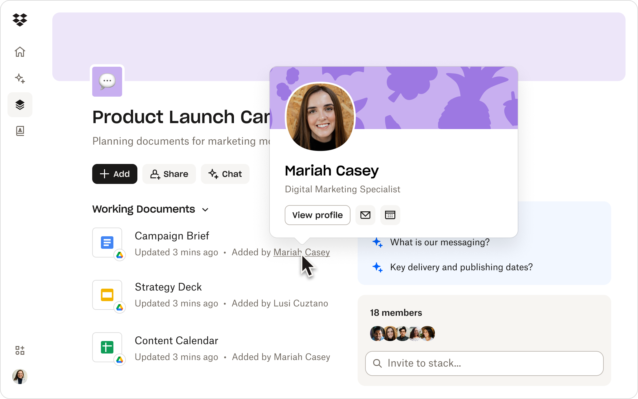 Dropbox Dash company OS card search
