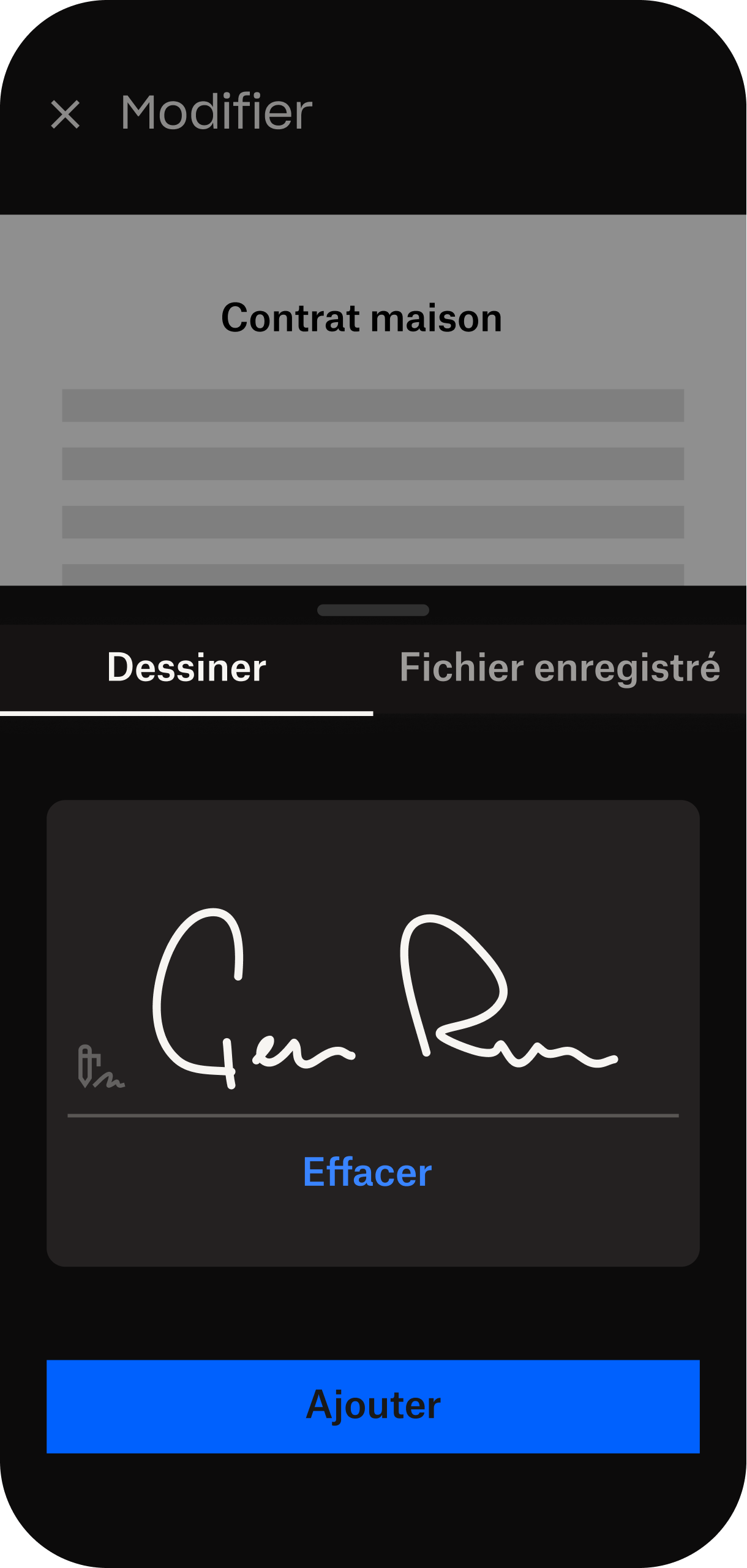 Interface utilisateur de la signature électronique sur mobile