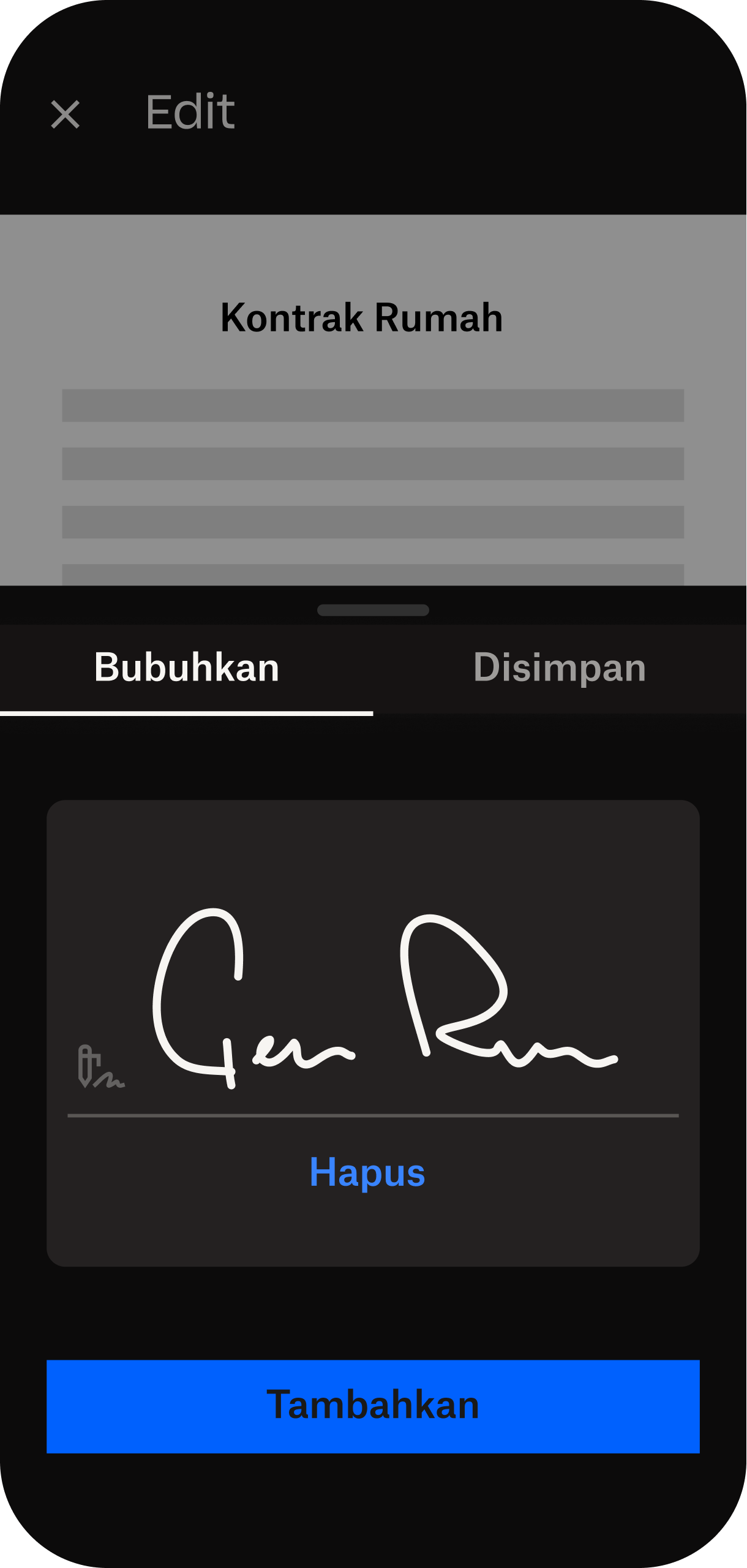 UI tanda tangan elektronik di mobile