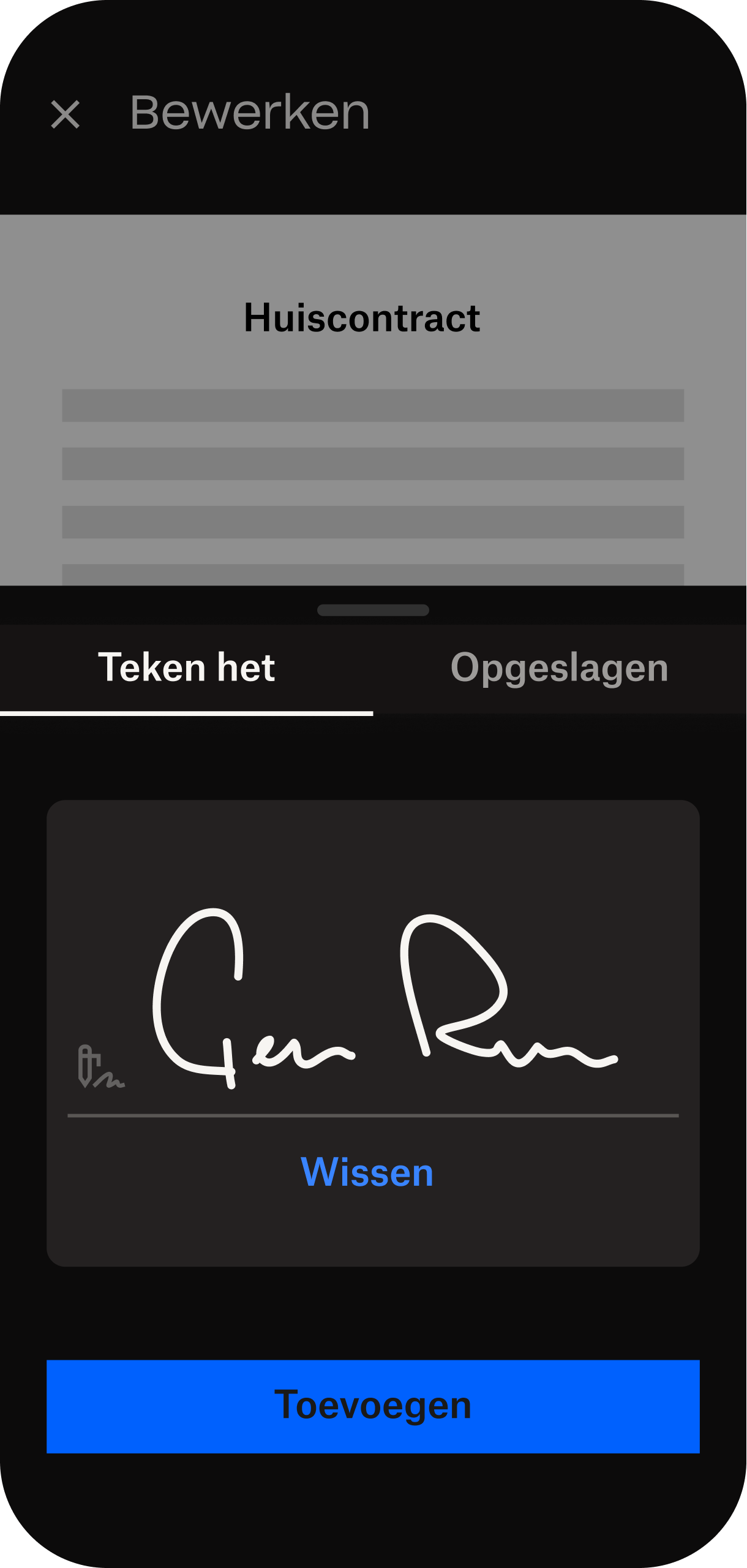 UI voor elektronische ondertekening op mobiel