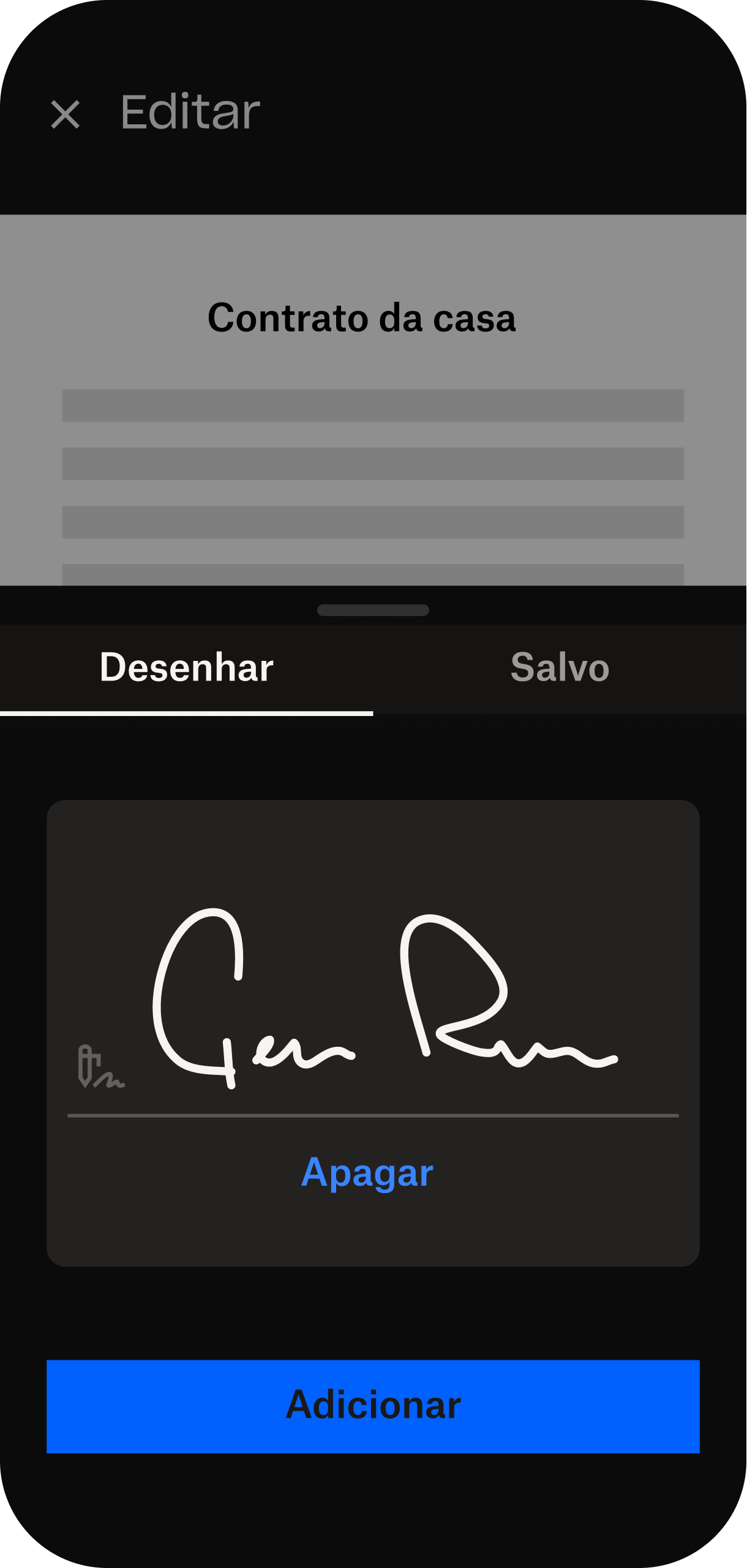 Interface de usuário de assinatura eletrônica em dispositivos móveis