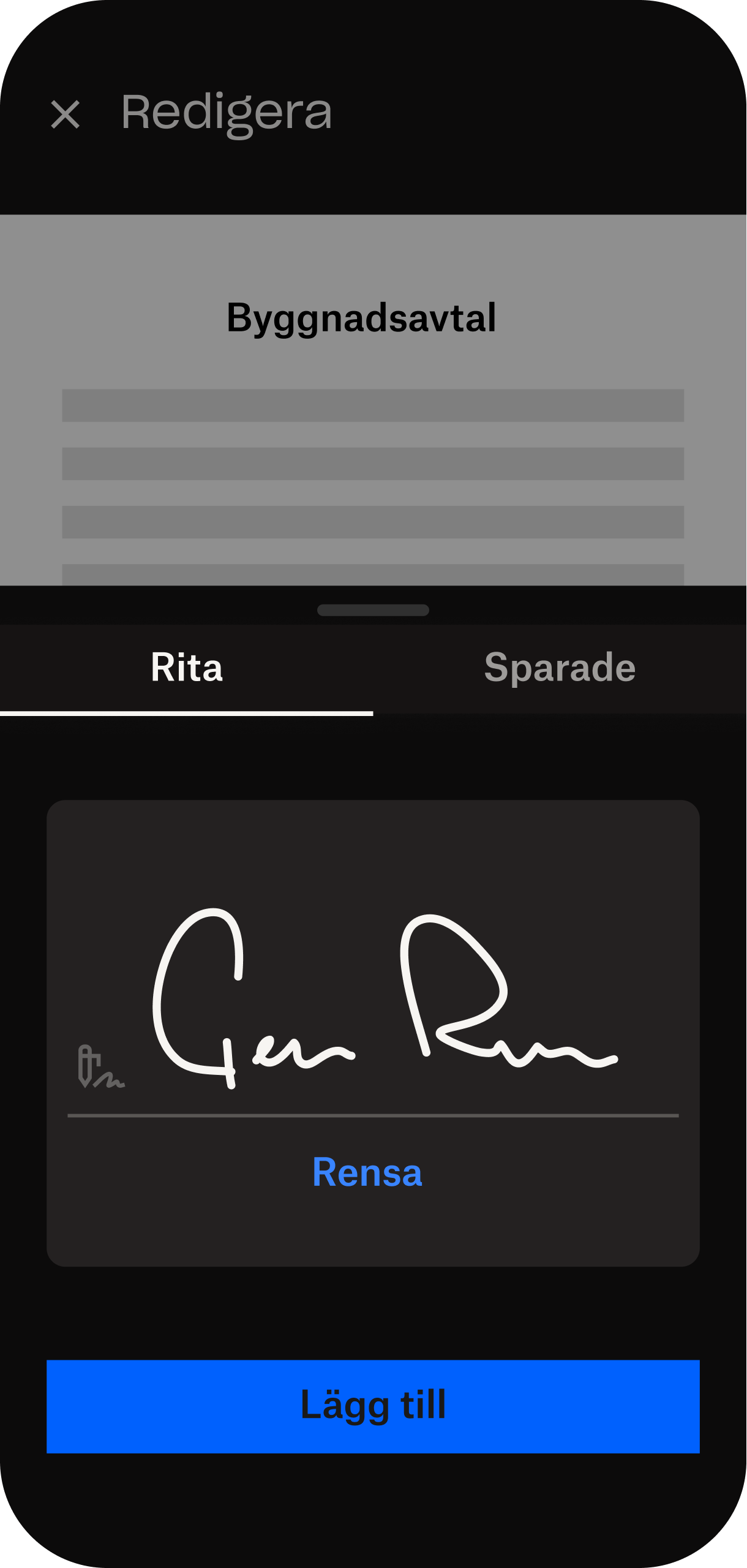 Användargränssnitt för elektroniska underskrift på mobilen