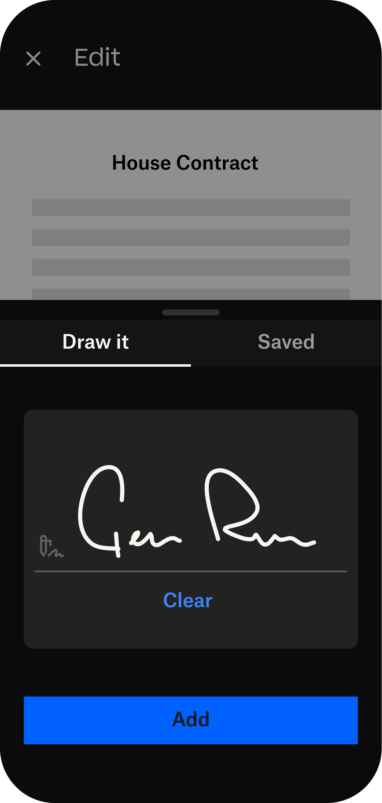 Electronic signature UI on mobile
