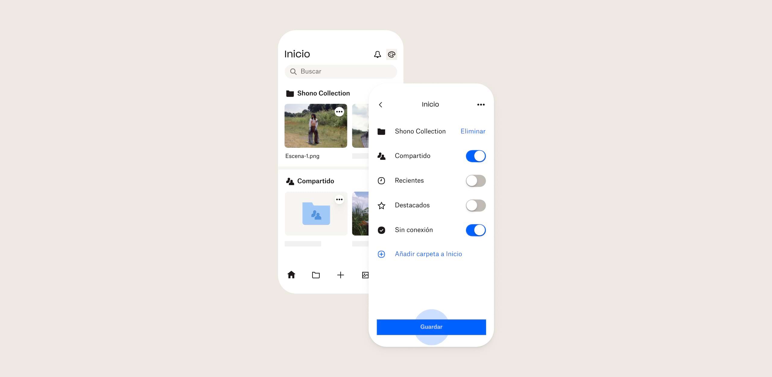 Interfaz de Dropbox para iOS actualizada con los botones de uso compartido y sin conexión habilitados