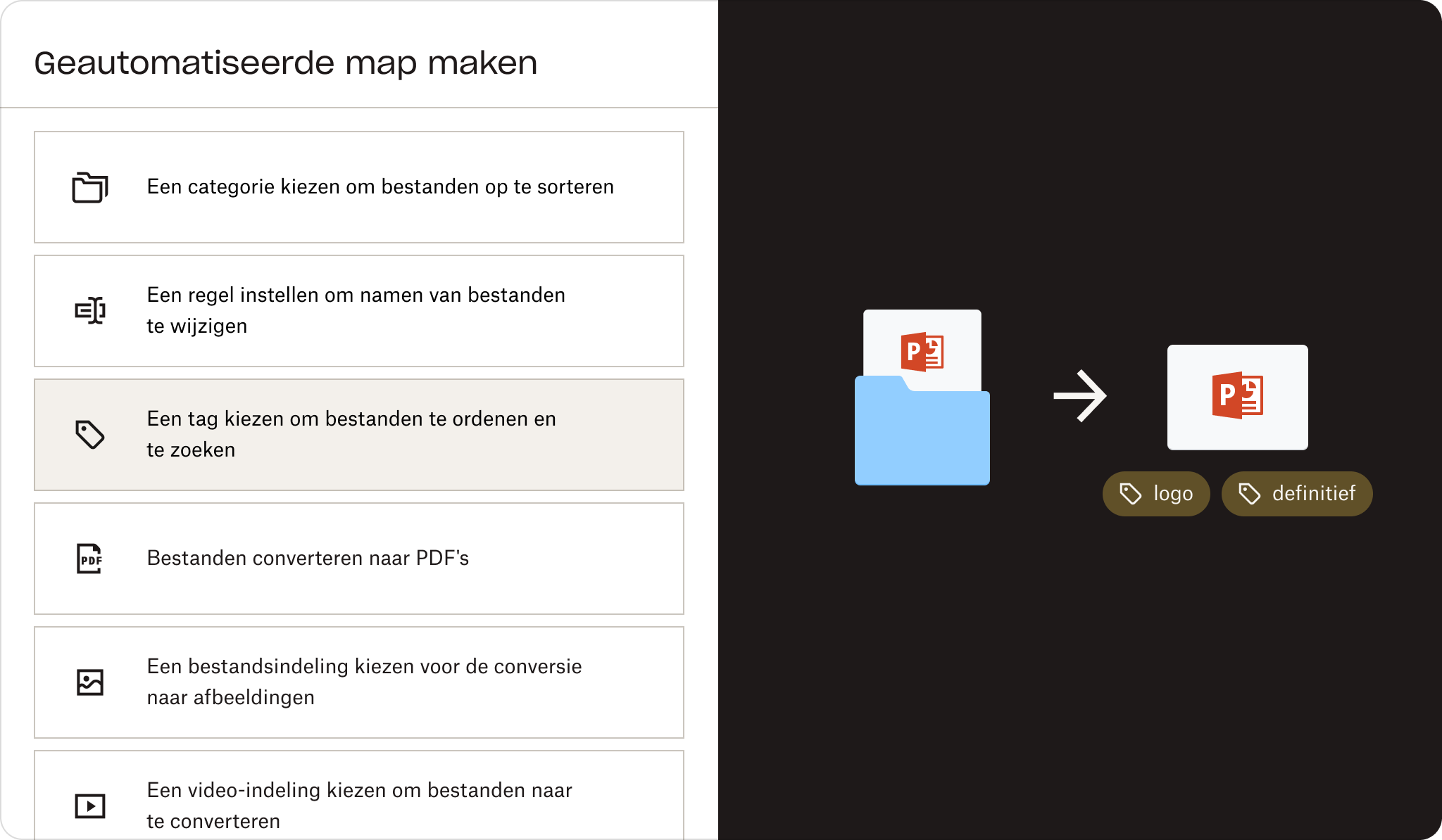 Stappen om een geautomatiseerde map te maken met een afbeelding van een map en een bestand