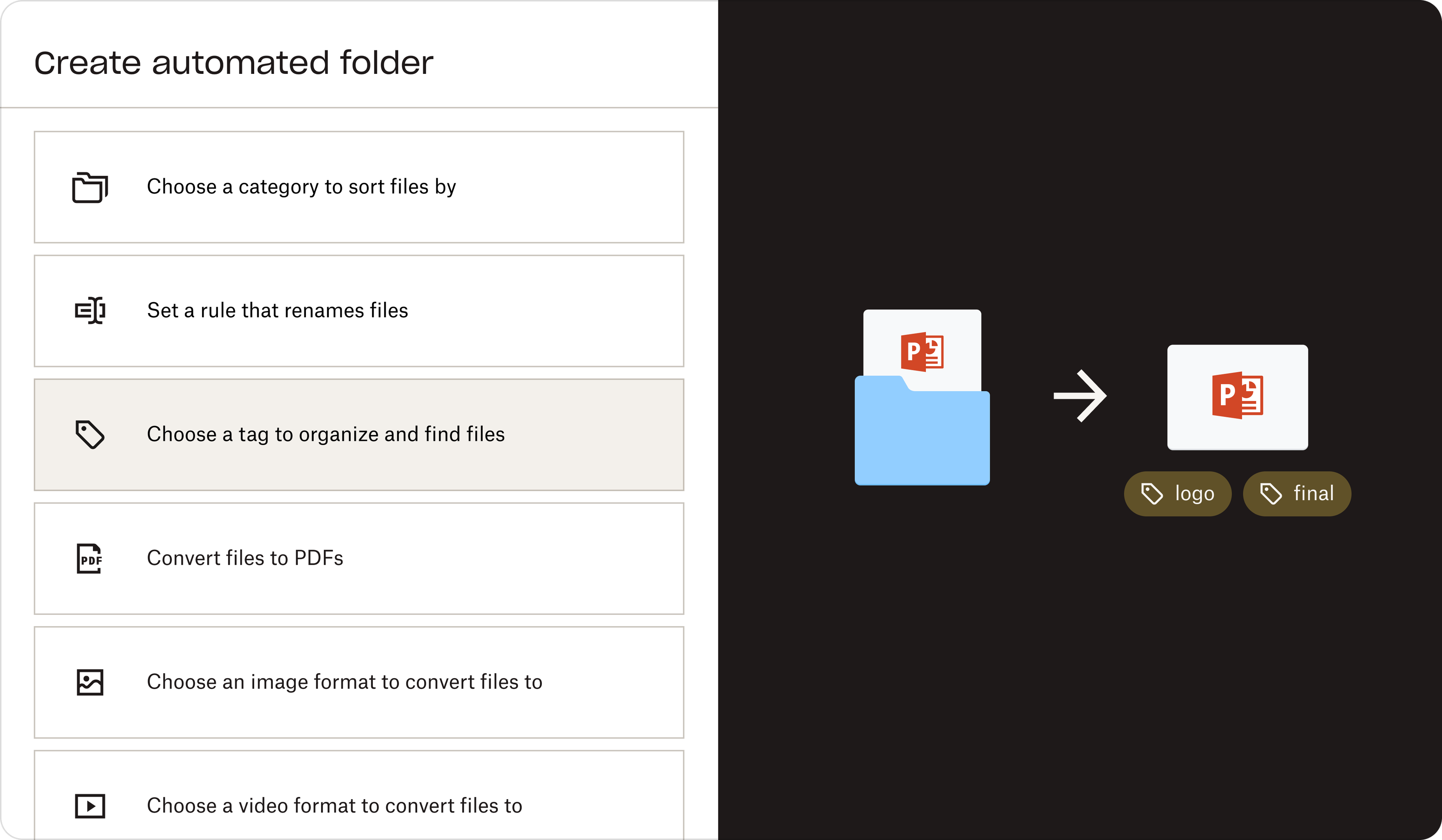 Steps to create an automated folder with a picture of a folder and file