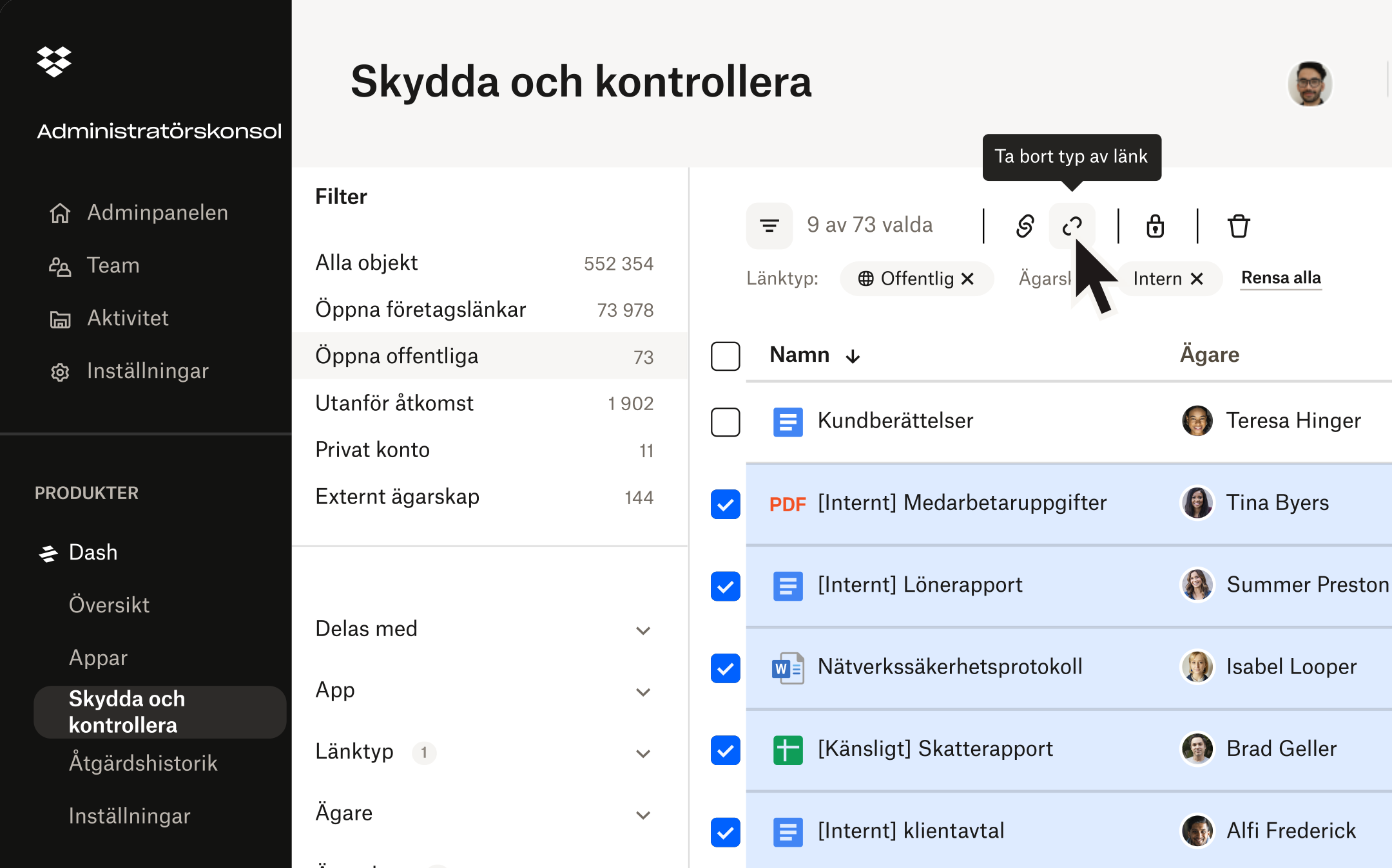 Dash säkerhetsgränssnitt
