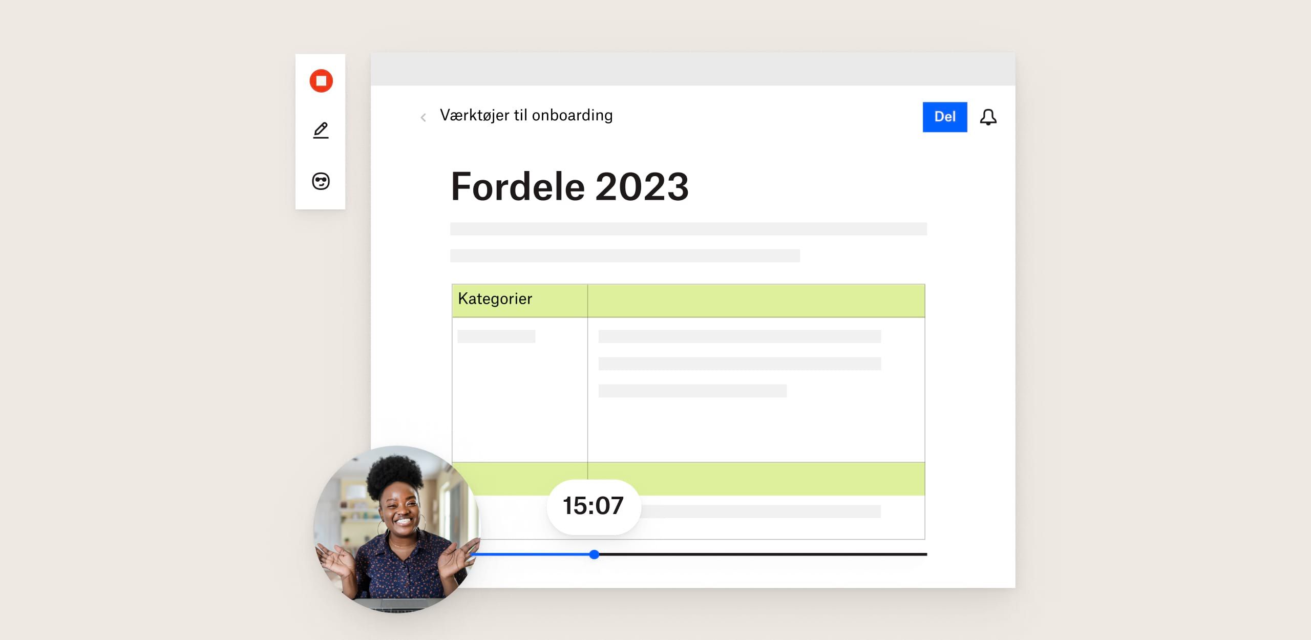 En person, der bruger Dropbox Capture til at vise onboardingværktøjer