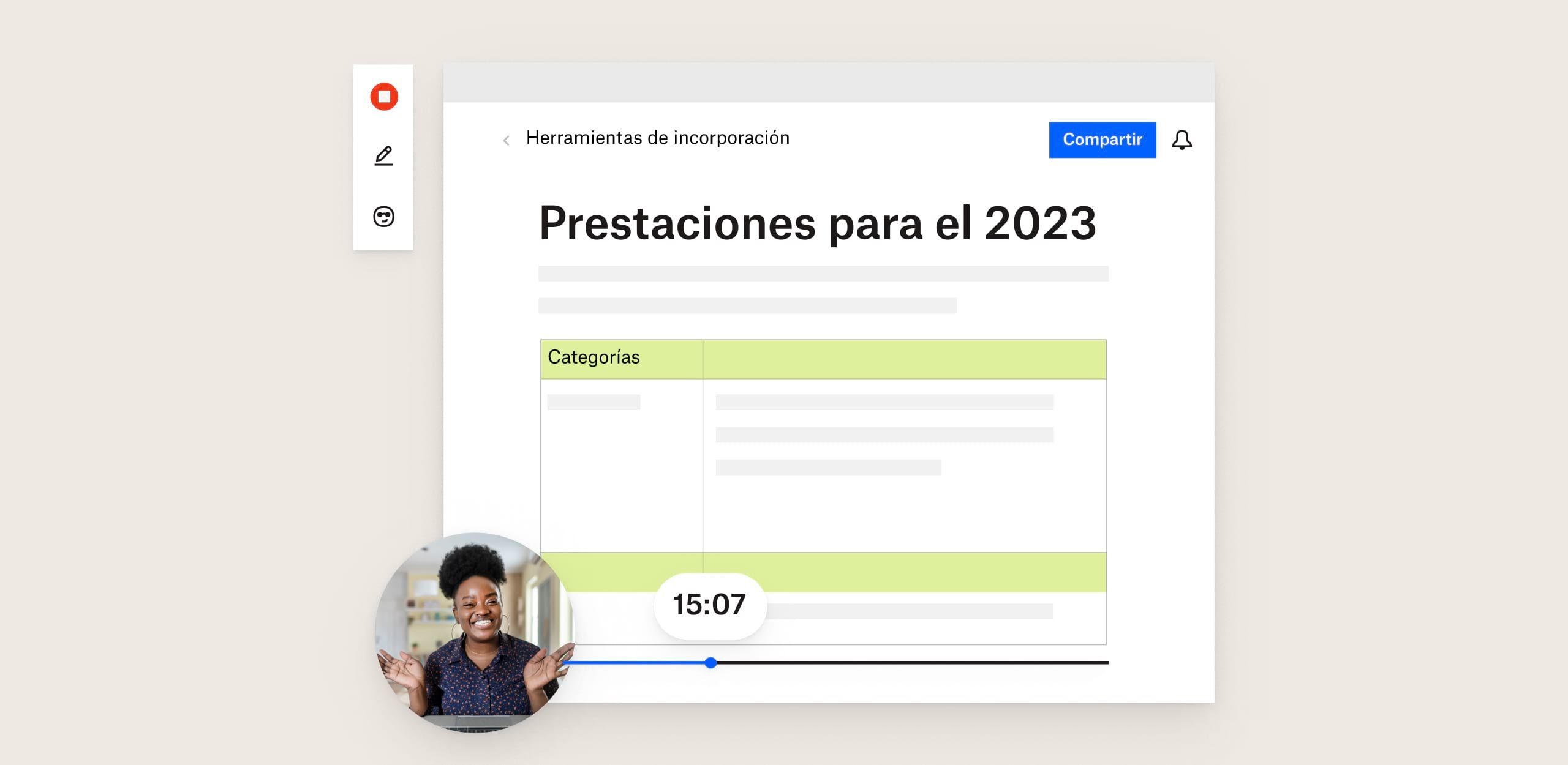 Una persona que utiliza Dropbox Capture para presentar herramientas de incorporación