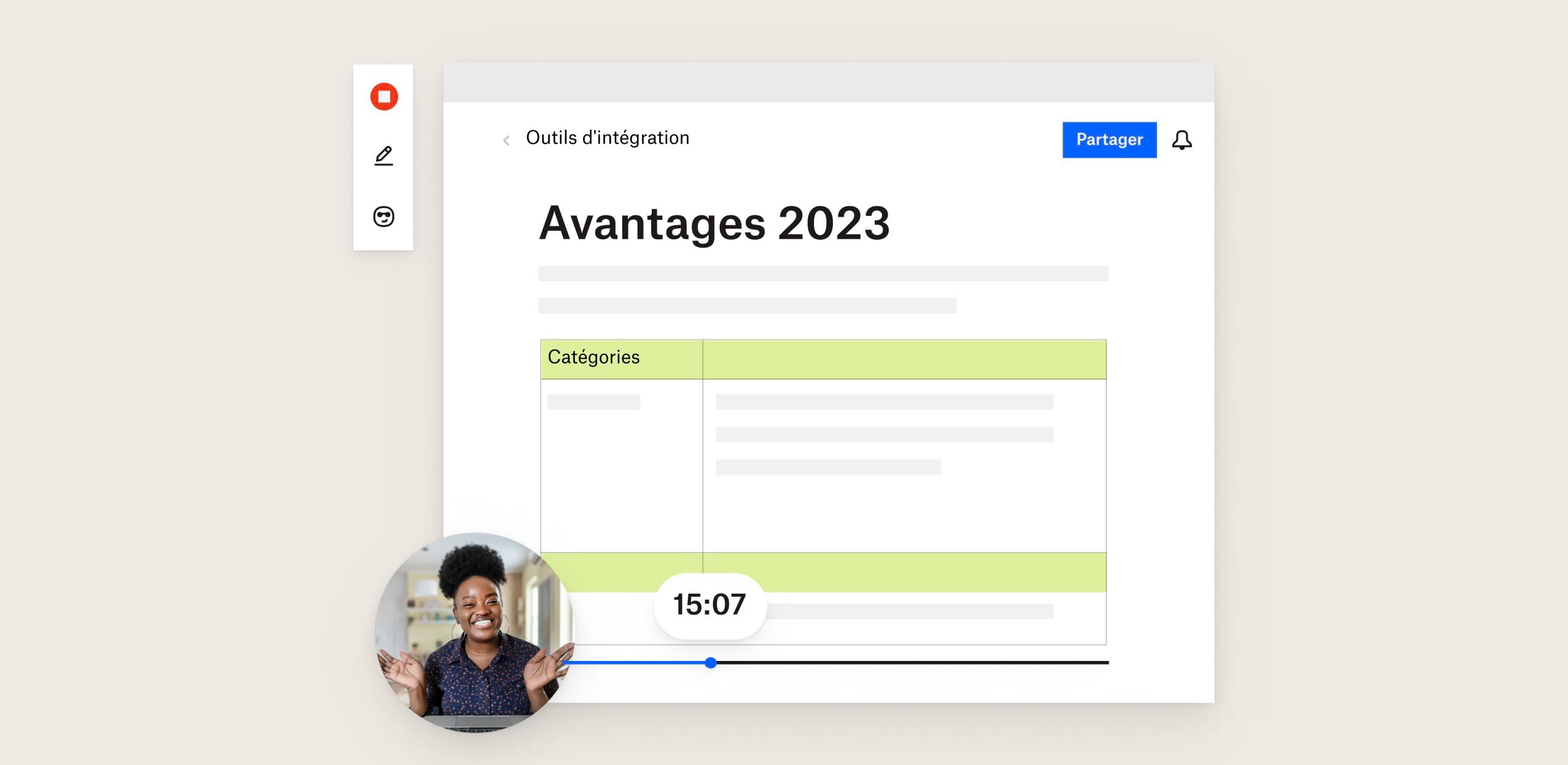 Personne utilisant Dropbox Capture pour présenter des outils d'intégration