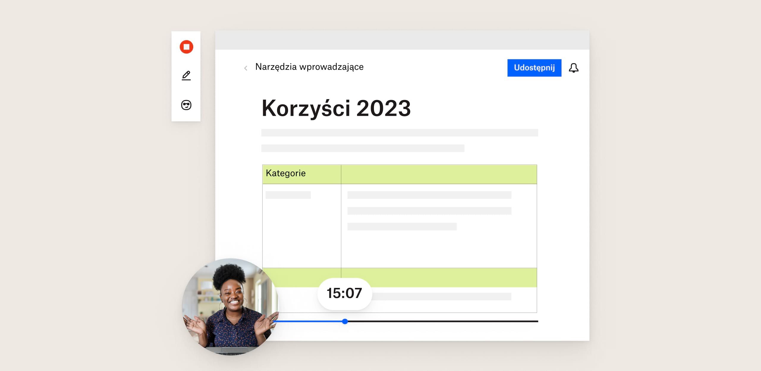 Osoba korzystająca z Dropbox Capture do prezentacji narzędzi do wprowadzania