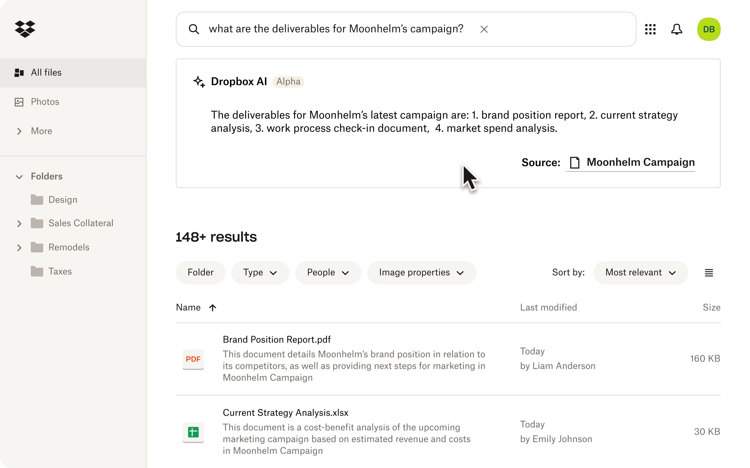 Dropbox AI helps users search for files in their folders