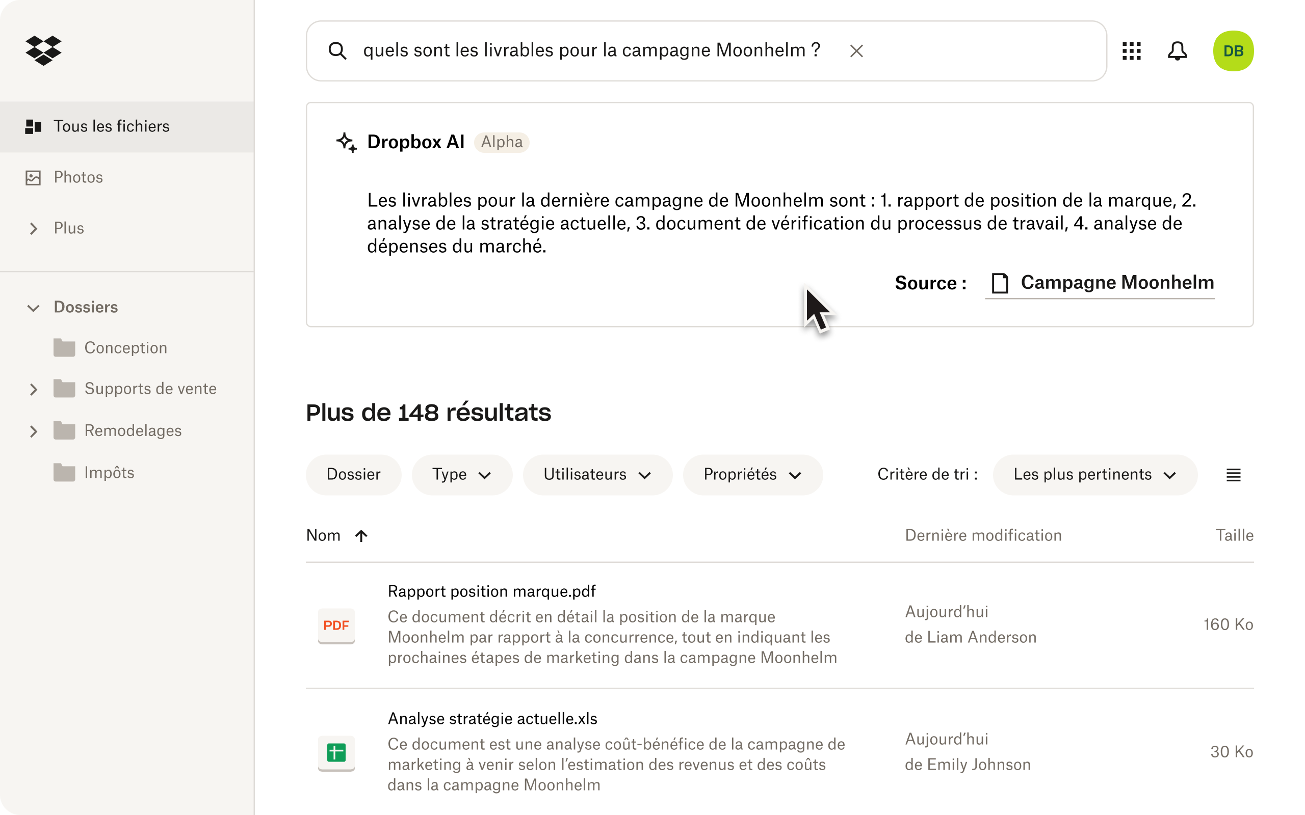 Dropbox AI aide les utilisateurs à rechercher des fichiers dans leurs dossiers
