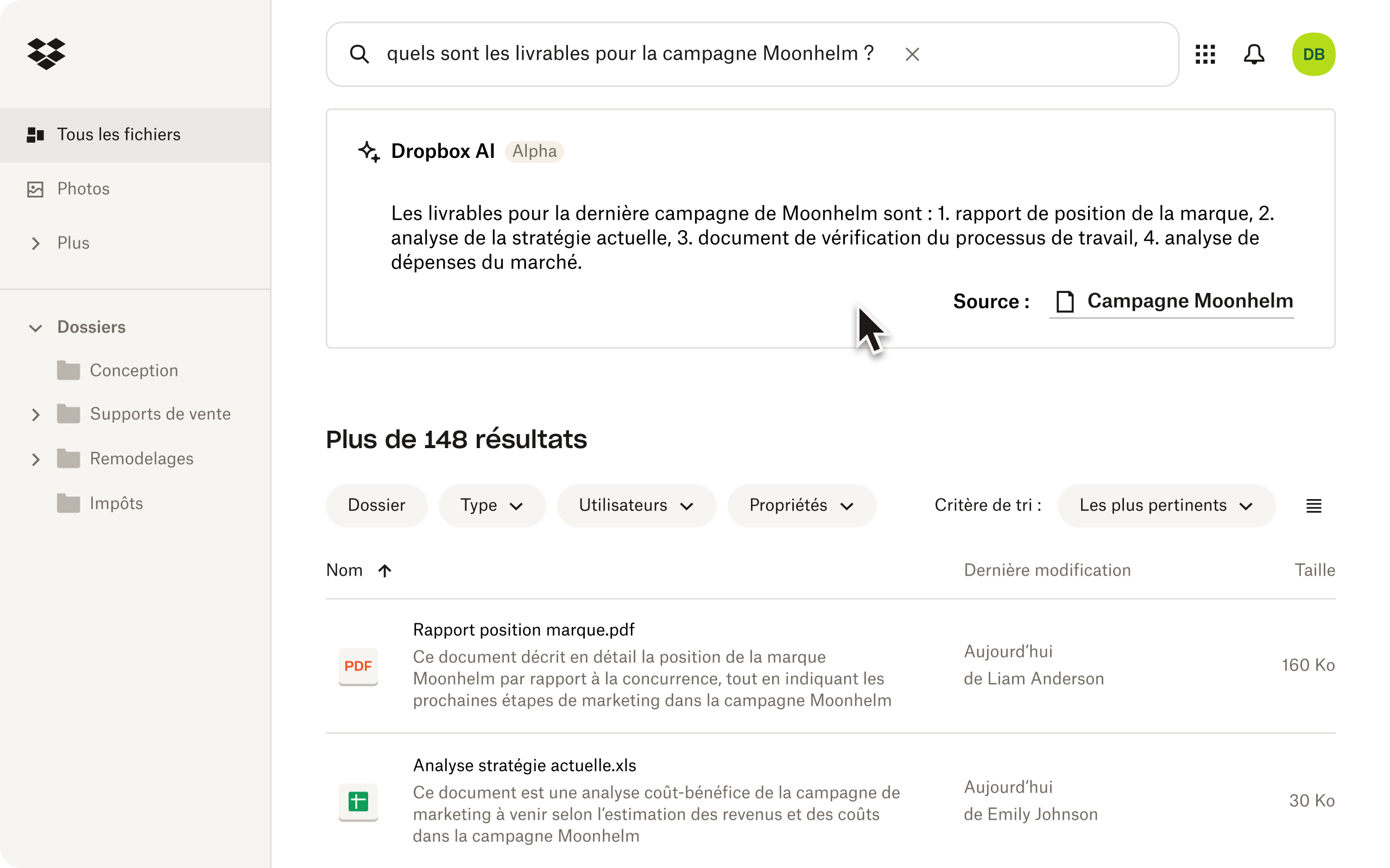 Dropbox AI aide les utilisateurs à rechercher des fichiers dans leurs dossiers