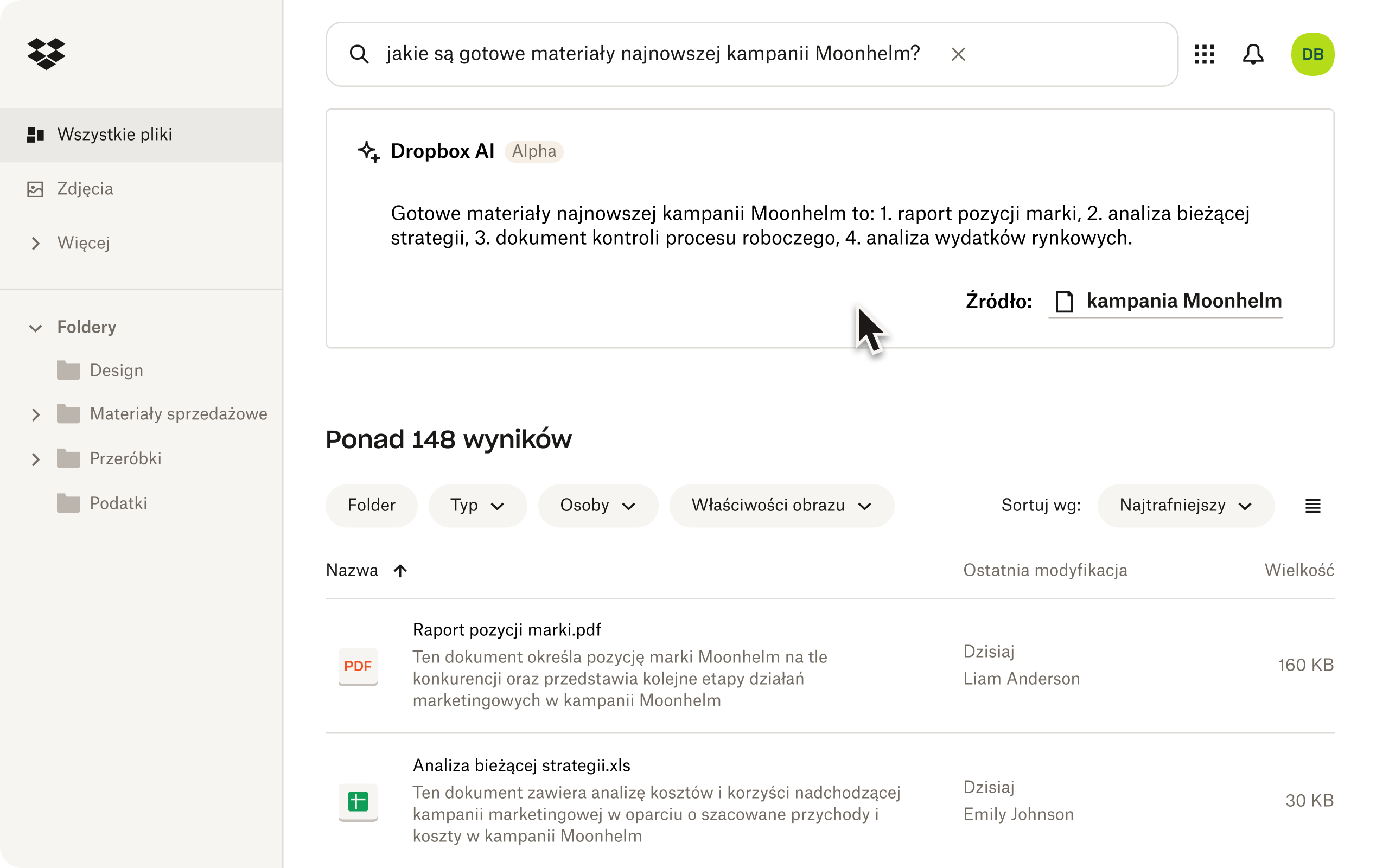 Dropbox AI pomaga użytkownikom wyszukiwać pliki w folderach